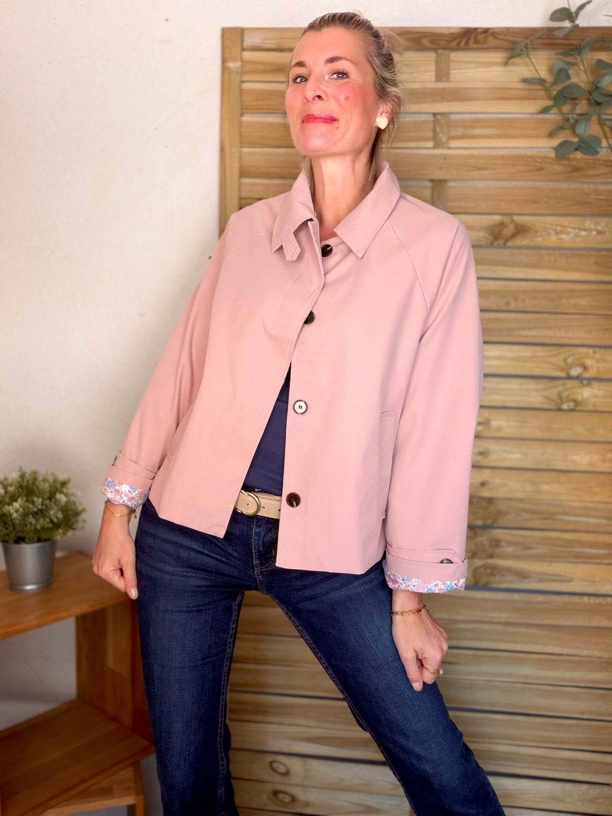 Veste Trench avec Liberty - MADELEINE Vieux rose - FIN DE SÉRIE