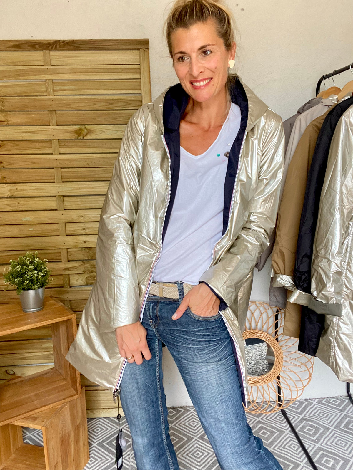 LAURA JO - Imperméable réversible rembourré LOUISON LONG - Marine/Doré