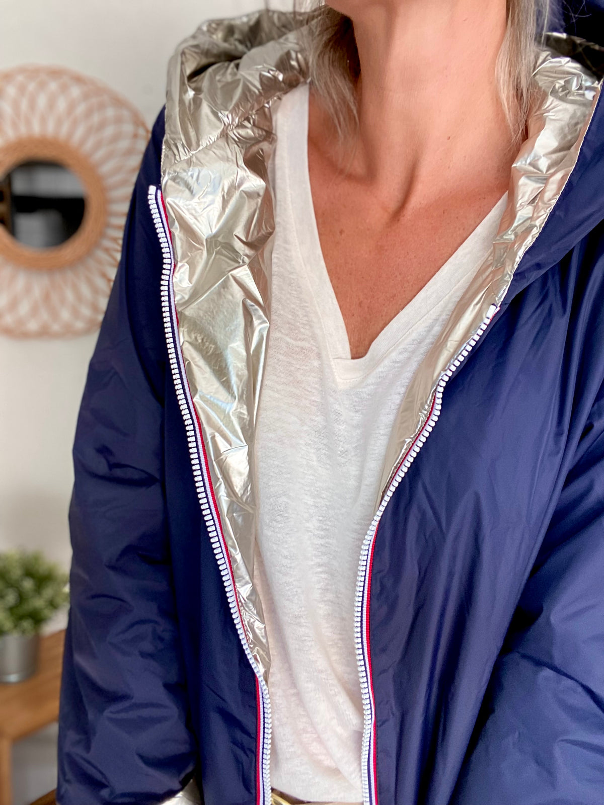 LAURA JO - Imperméable réversible rembourré LOUISON LONG - Marine/Doré
