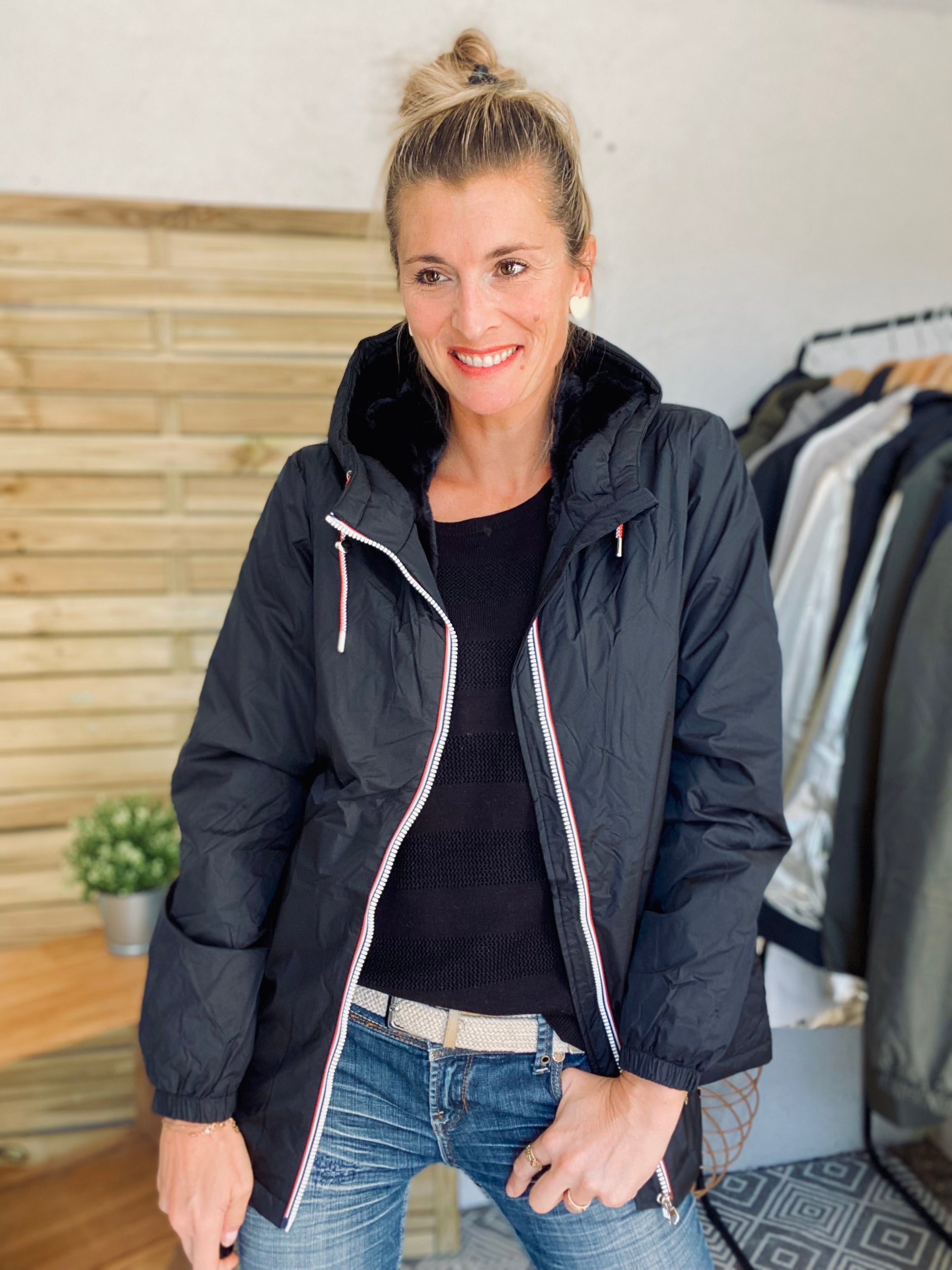 LAURA JO - Parka Imperméable THELMA MI-LONG fourré - Noir