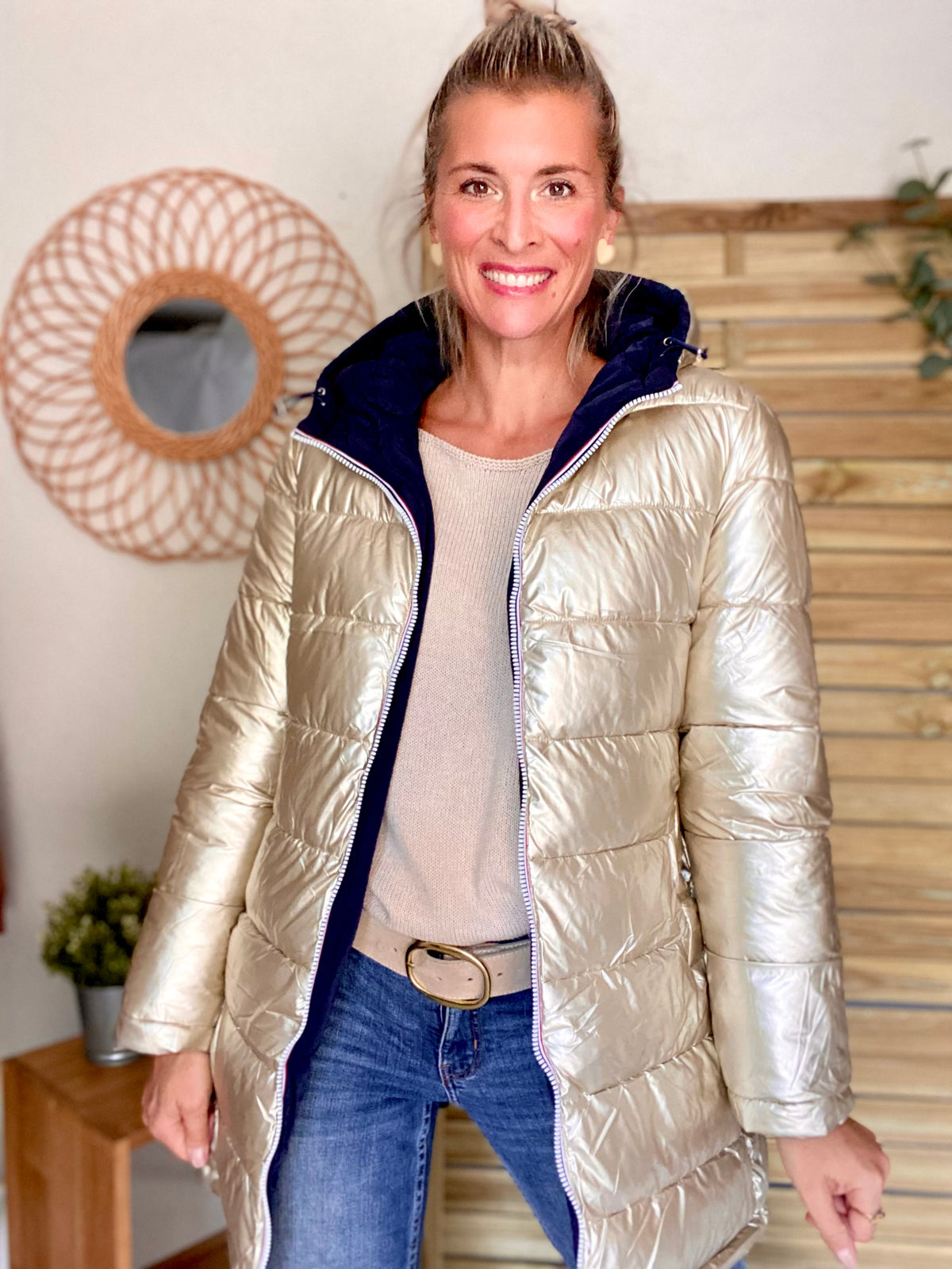 Doudoune imperméable réversible ANGÈLE LONG - Bleu marine - MELYA MELODY
