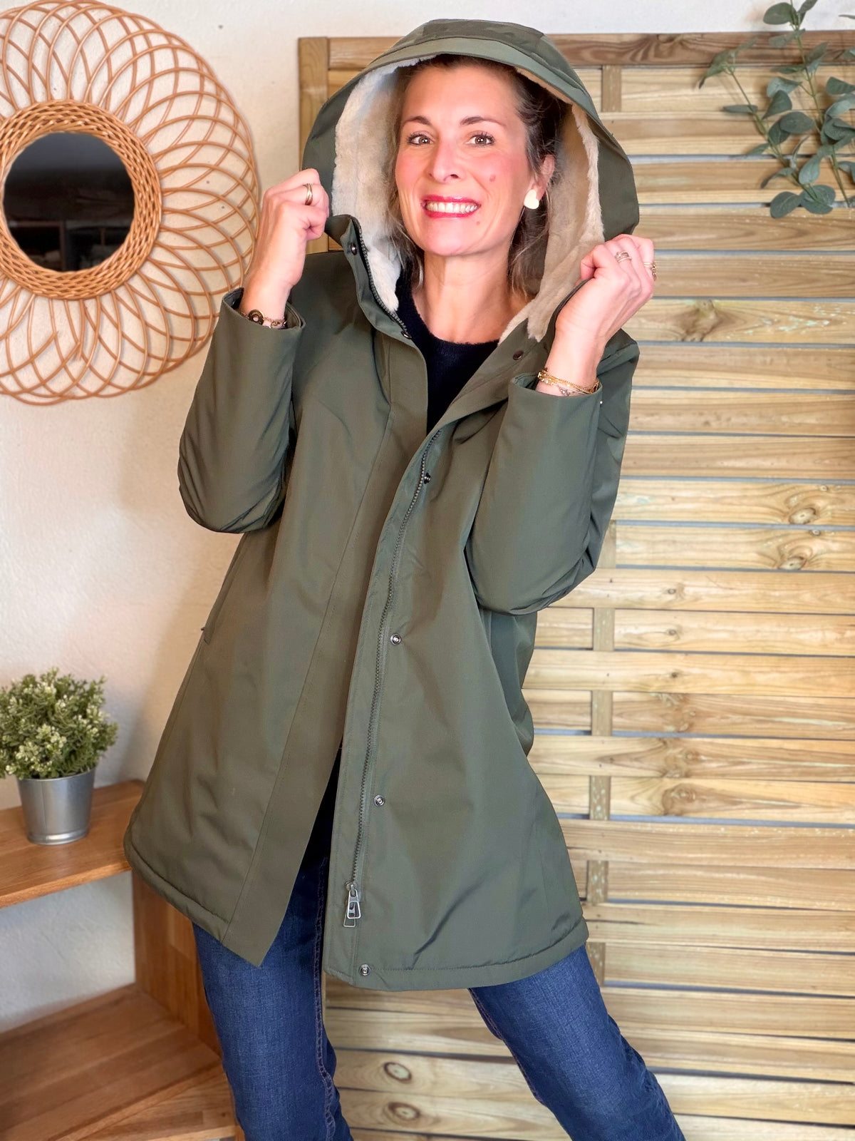 LAURA JO - Parka fourrée imperméable AMBRE LONG - Kaki / Beige