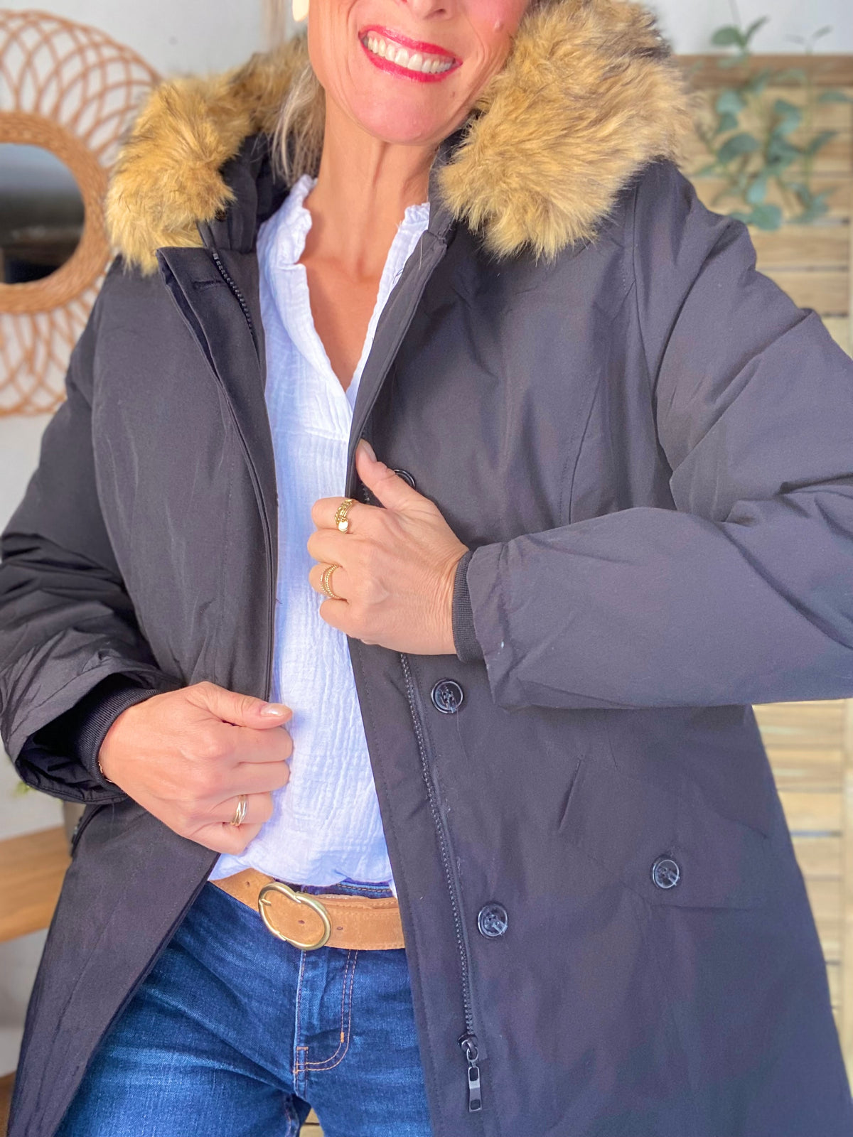 Parka rembourrée déperlante noir, capuche col fourrure amovible - CHEYENNE - FIN DE SÉRIE