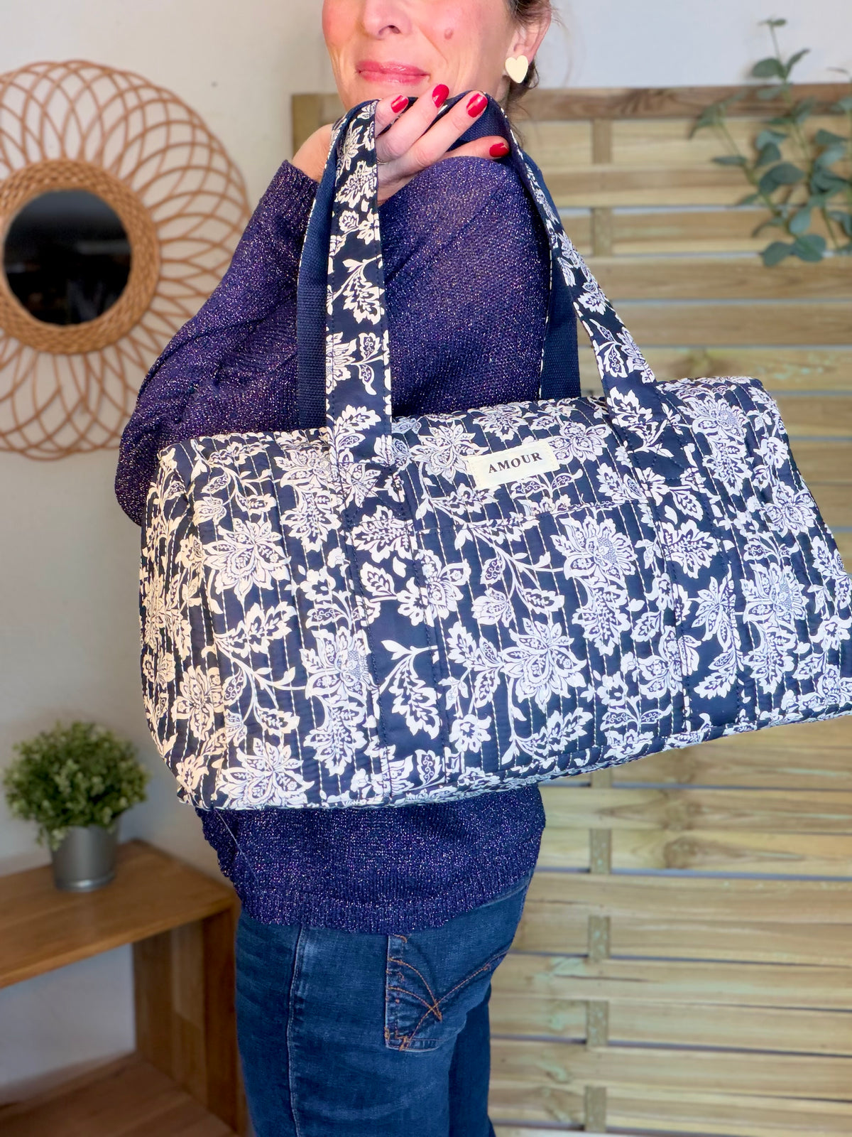 Sac polochon imprimé TARA - Fleuri Marine - FIN DE SÉRIE