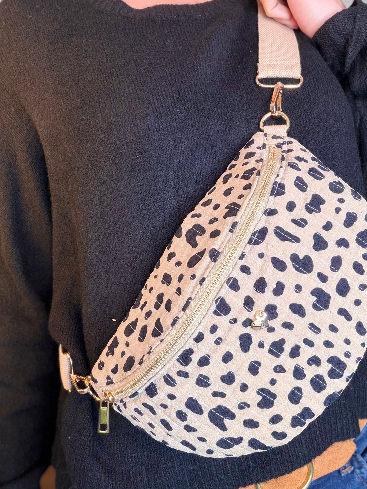 Sac banane L matelassé cœur doré 💛 JOSIE - Tacheté taupe
