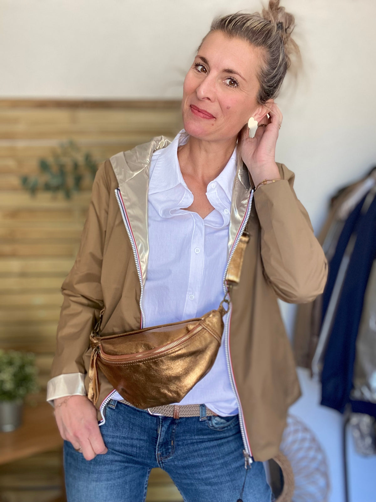 LAURA JO - Imperméable réversible GARANCE COURT léger - Camel/Doré