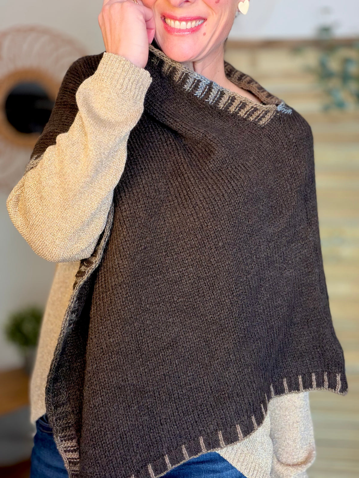 Poncho asymétrique GISÈLE - Choco