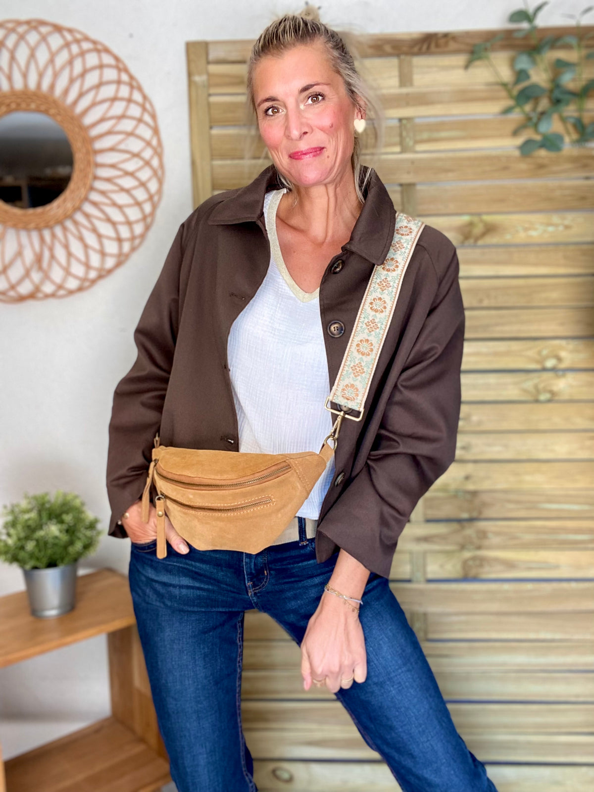 Veste Trench en coton, revers carreaux - YSEULT court Chocolat