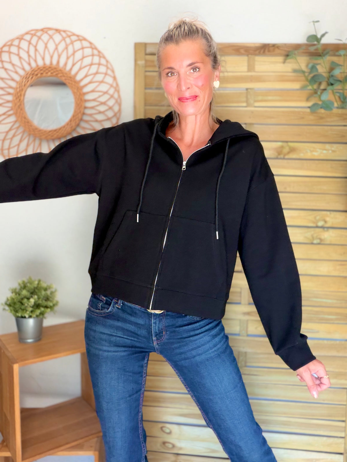 Hoodie sweat gilet strass (ailes) CLOTHILDE - Noir