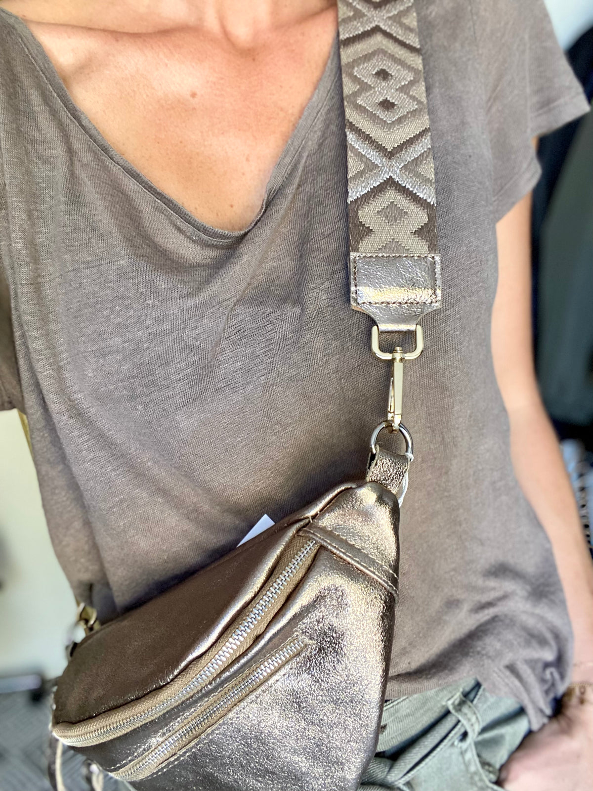 Sangle / Bandoulière en cuir irisé pour sacs / bananes - RACHEL (Losanges horizontaux)