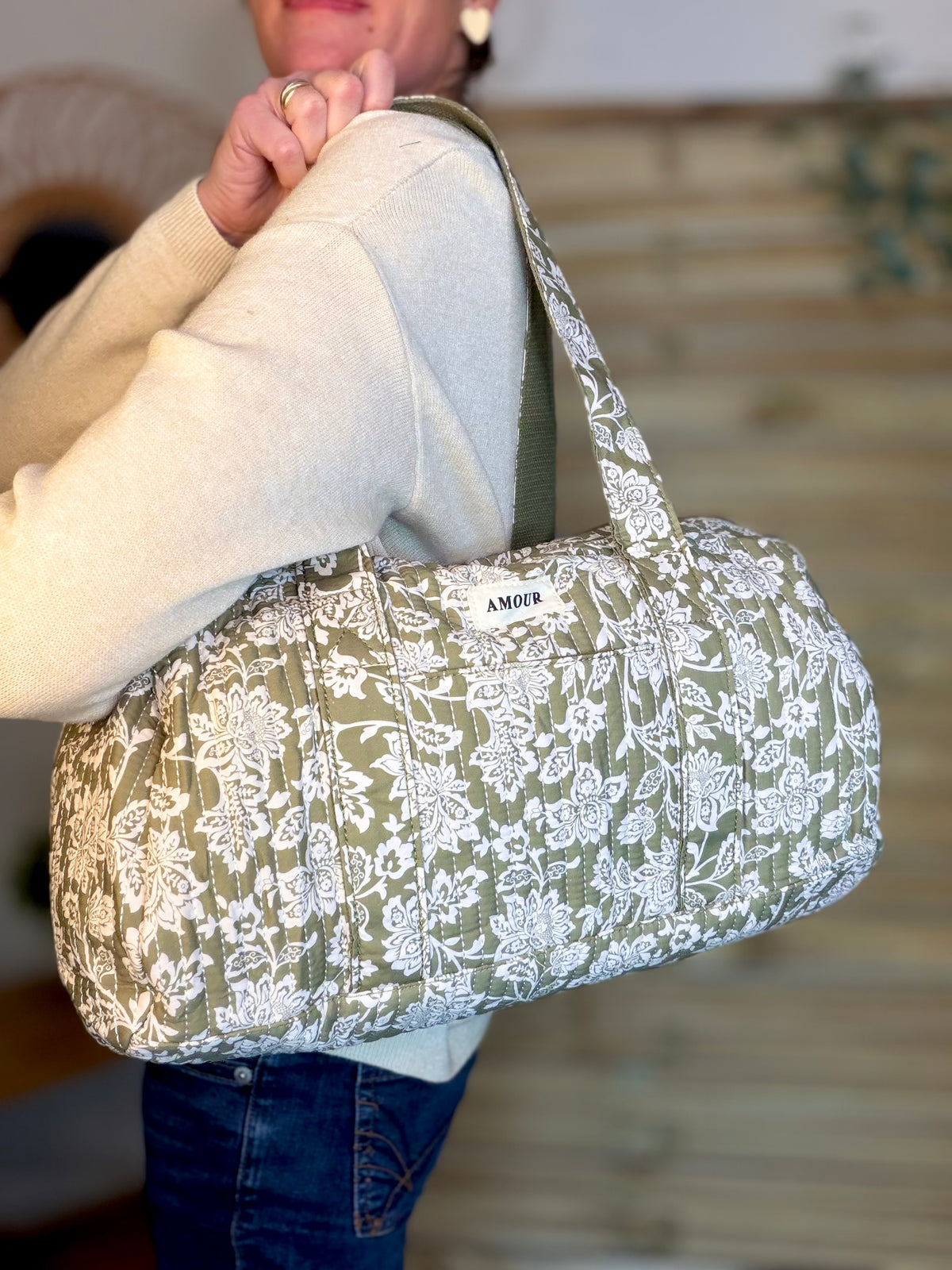 Sac polochon imprimé TARA - Fleuri Kaki - FIN DE SÉRIE