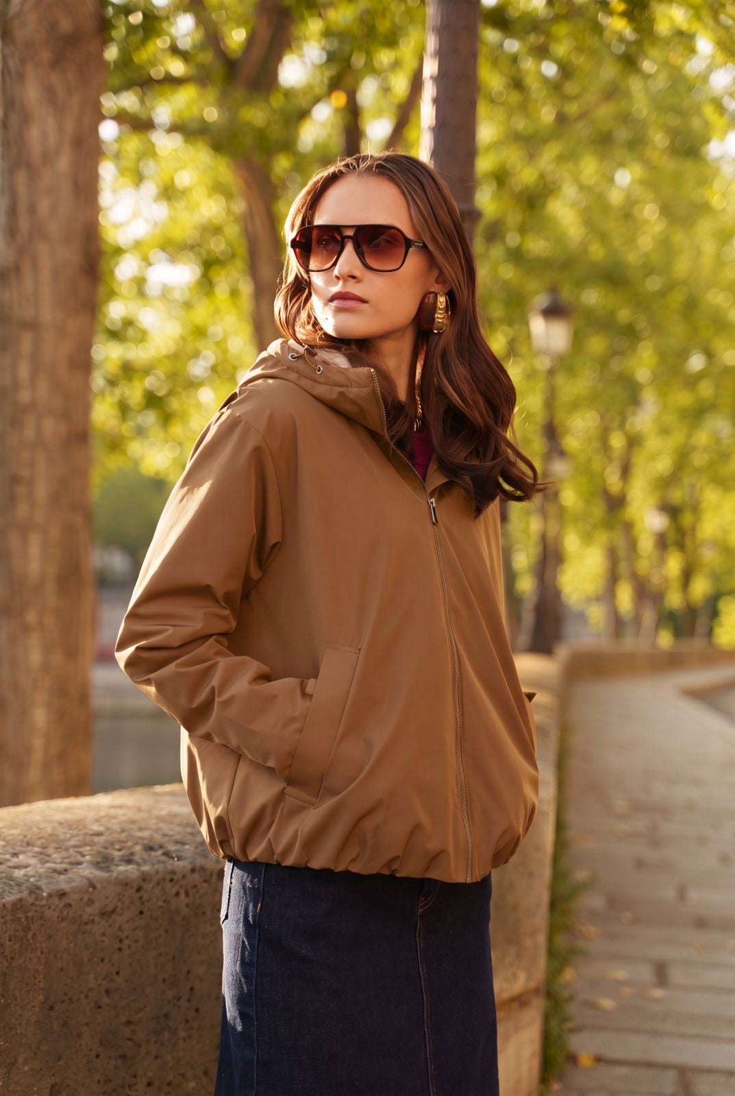 LAURA JO - Imperméable fourré sherpa EVA court - Camel