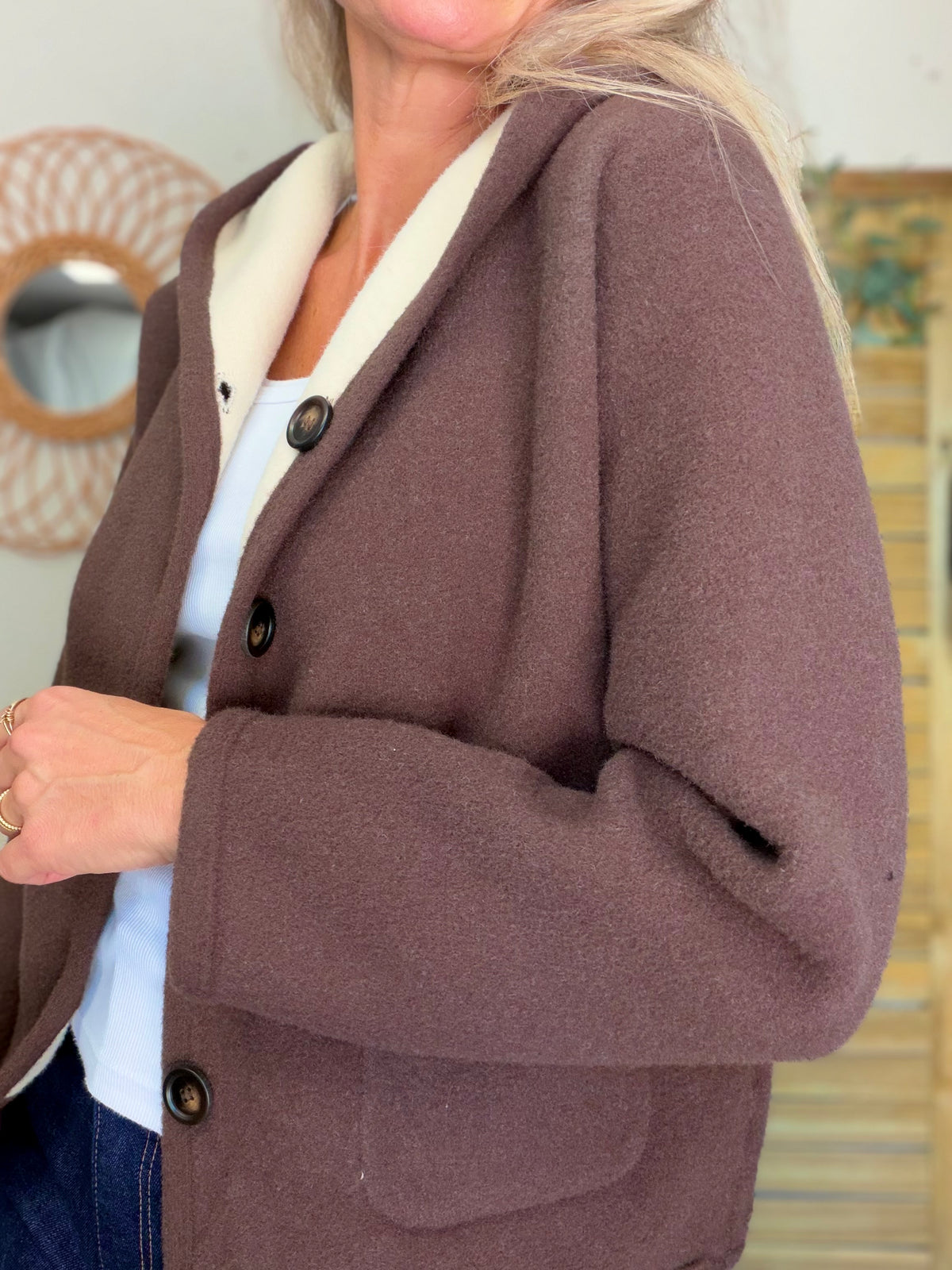 Veste / Gilet chaud réversible avec capuche ORIANE Choco / Beige