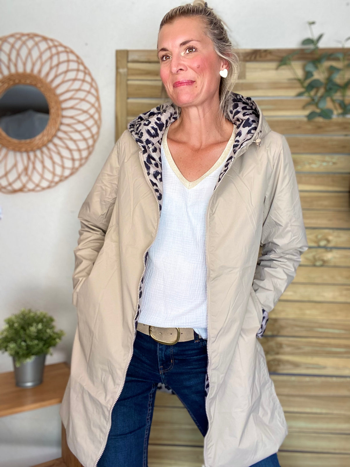 LAURA JO - Imperméable réversible rembourré LOUISON LONG - Beige / Léo