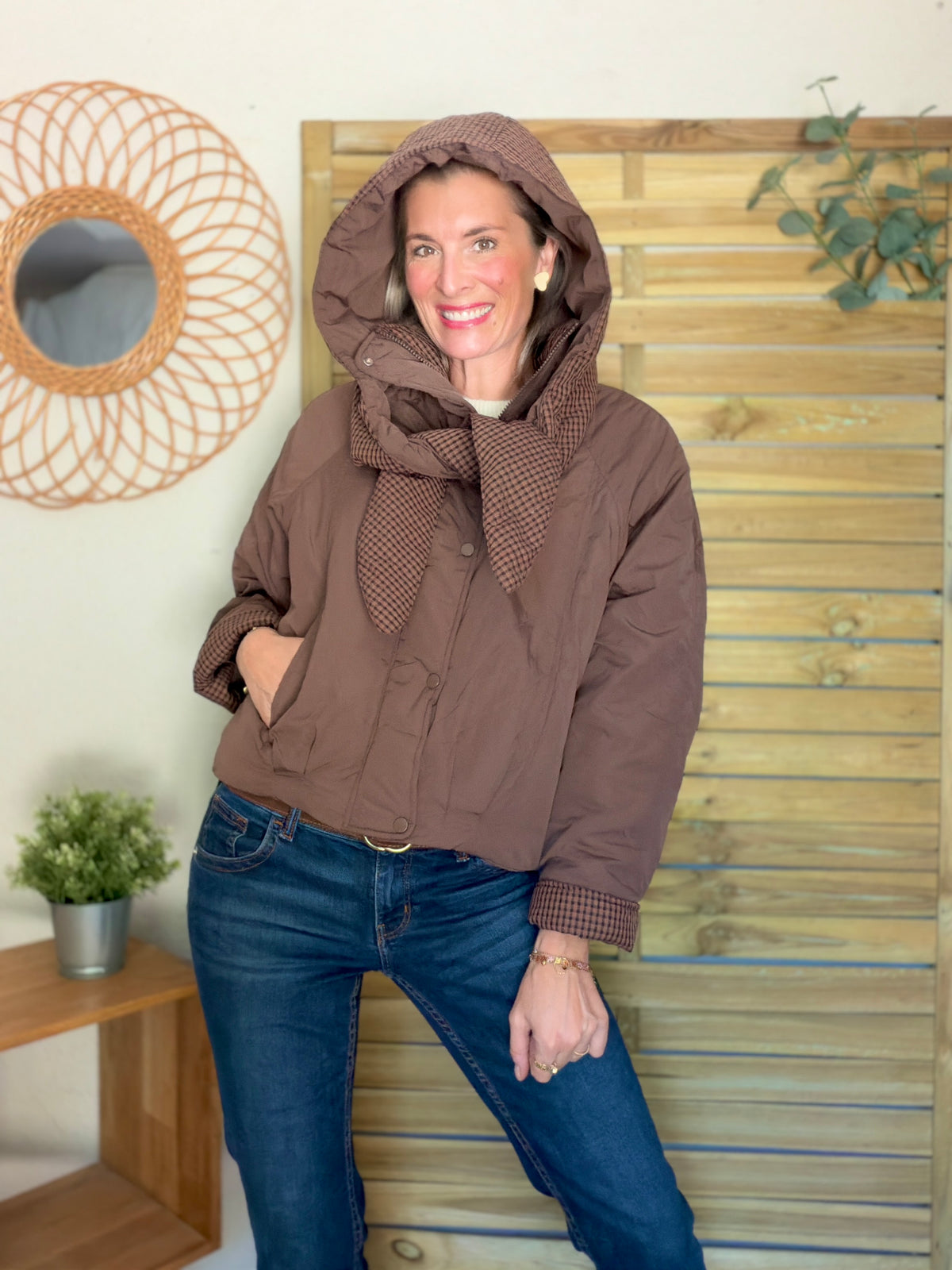 Veste matelassée capuche amovible réversible ODILE Chocolat