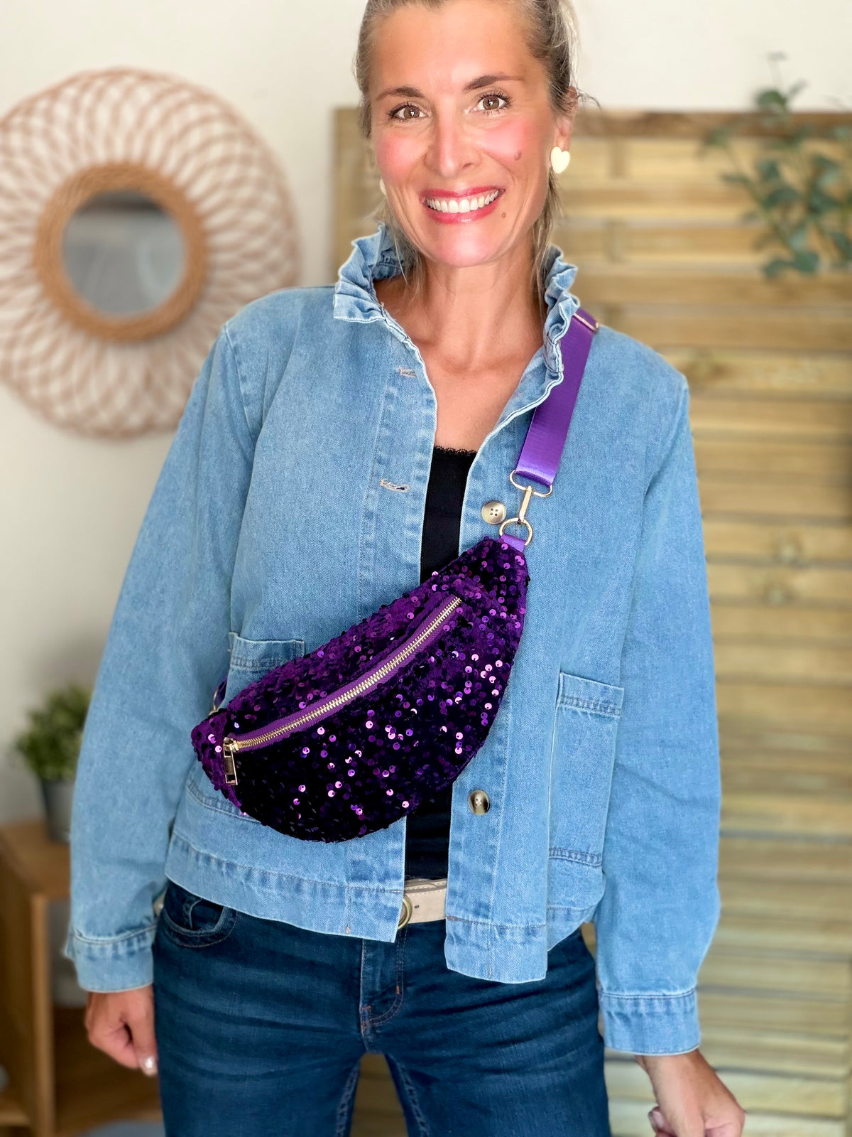 ⚡️ ARRIVAGE - Sac banane velours à sequins DAISY - Violet