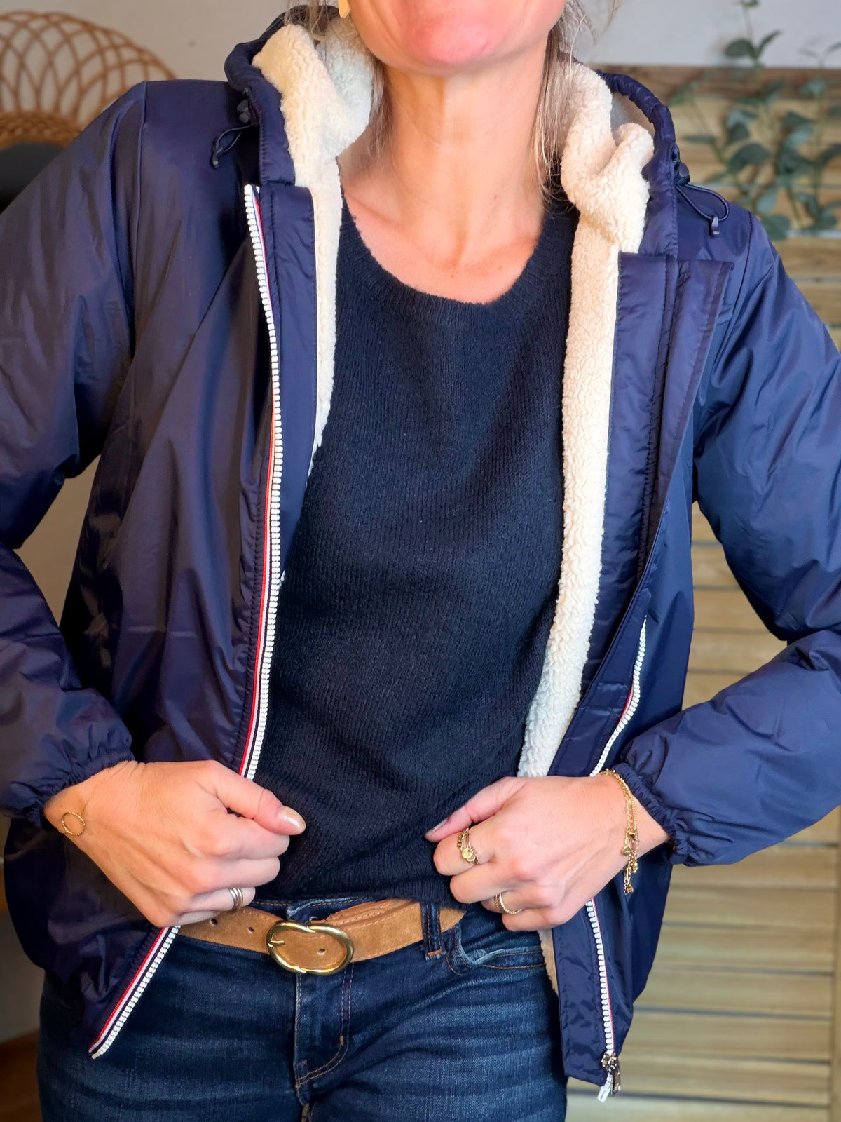 LAURA JO - Parka Imperméable LOUISE COURT sherpa - Bleu marine • DÉSTOCKAGE Taille L