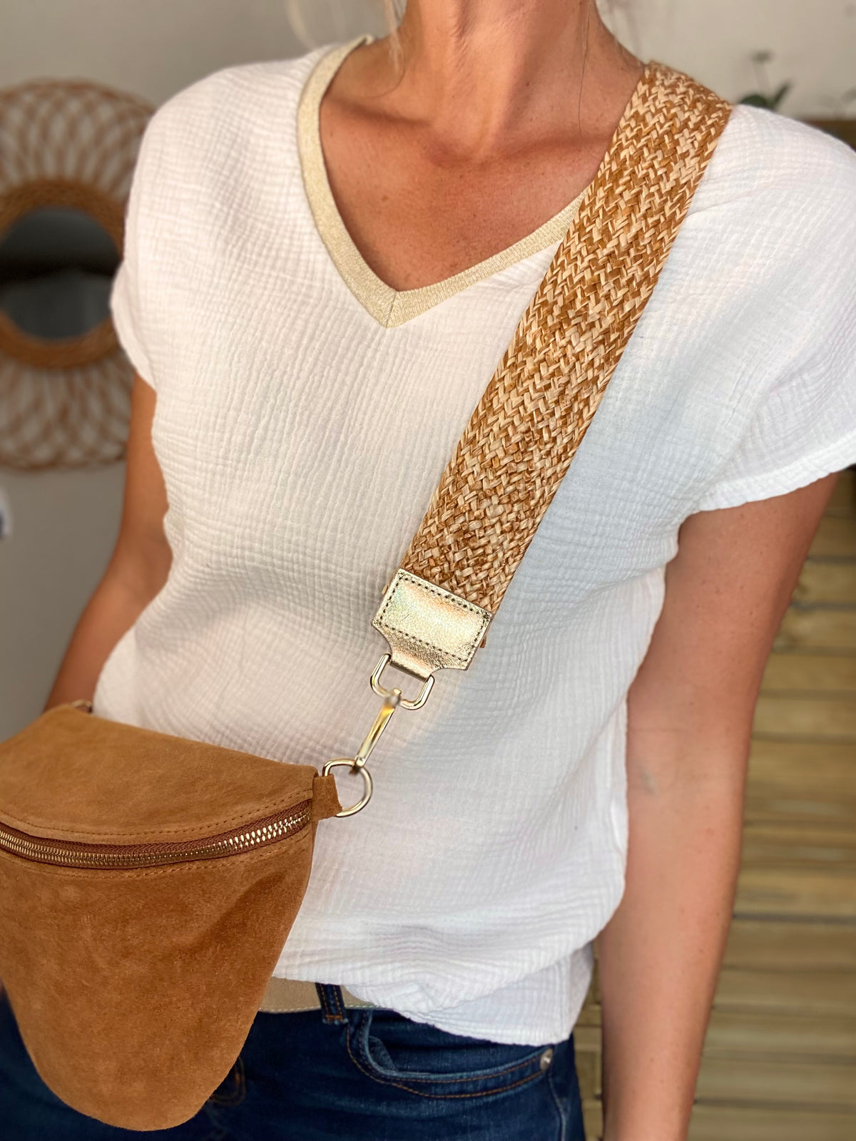 Sangle / Bandoulière pour sacs/ bananes - JENNA (effet paille)
