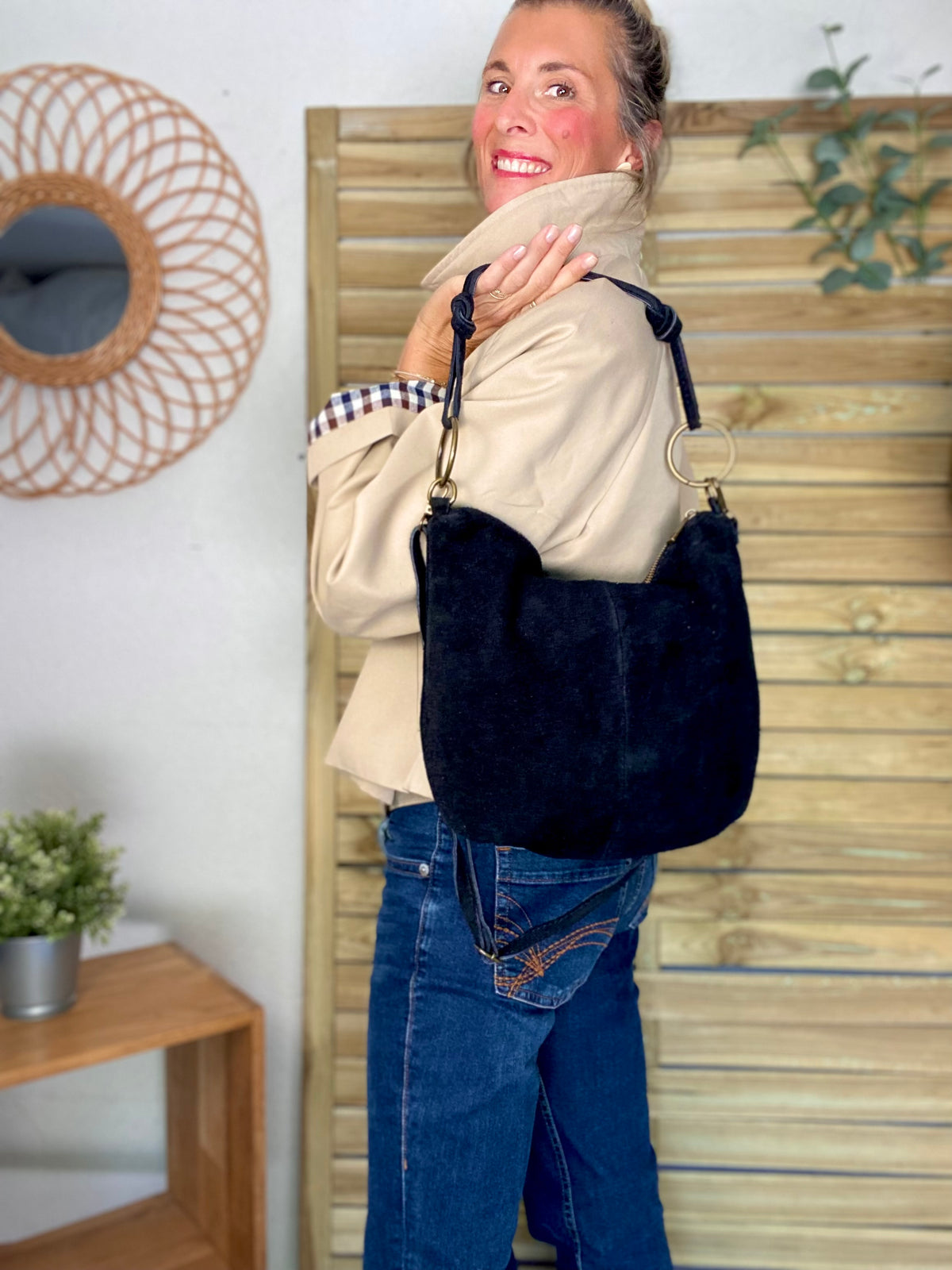 Sac en cuir daim SCOTT - Noir