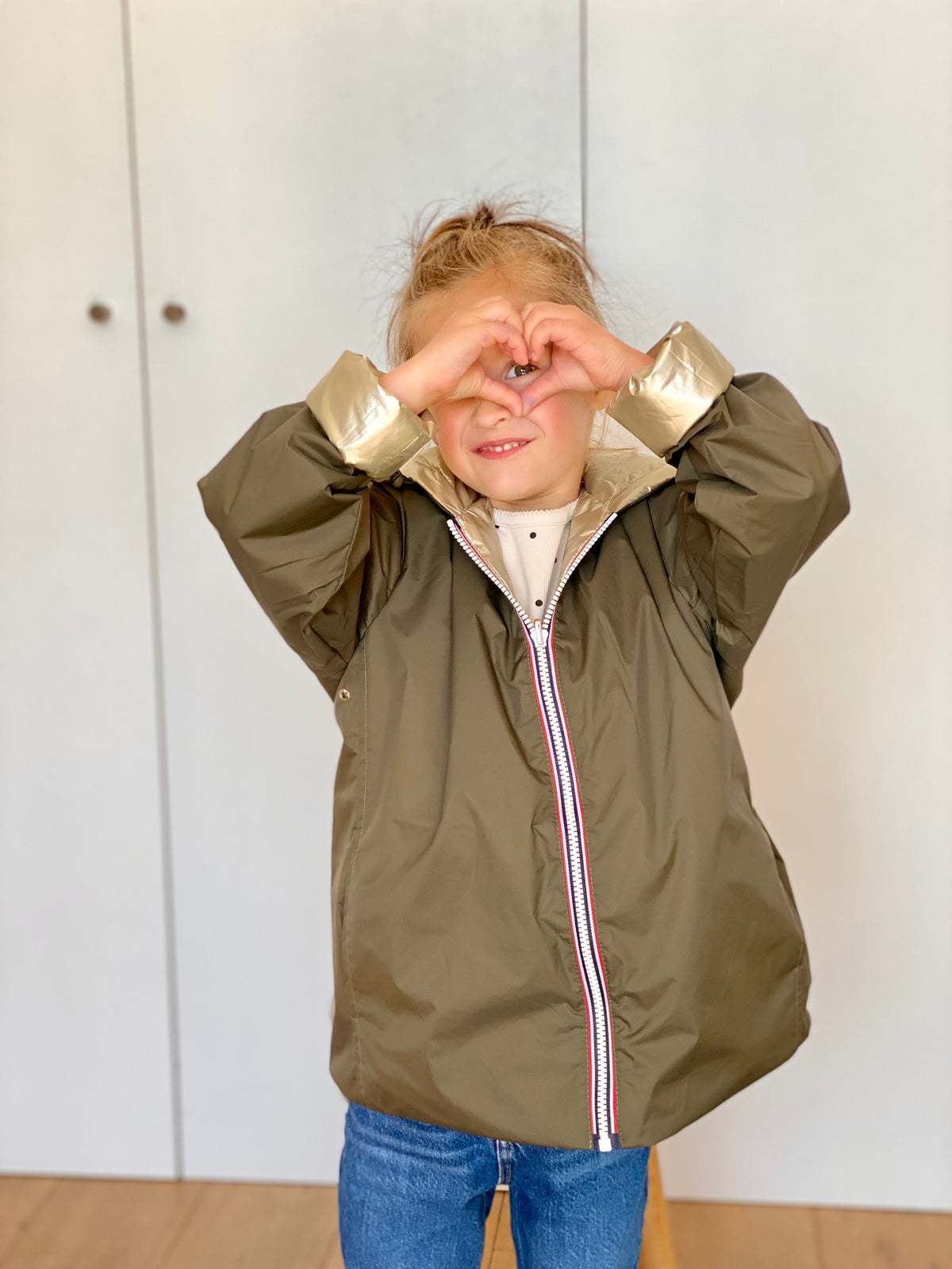 Imperméable réversible rembourré LOUISON KIDS enfant (mixte) - Kaki / Doré • DÉSTOCKAGE sur Taille 6 ans
