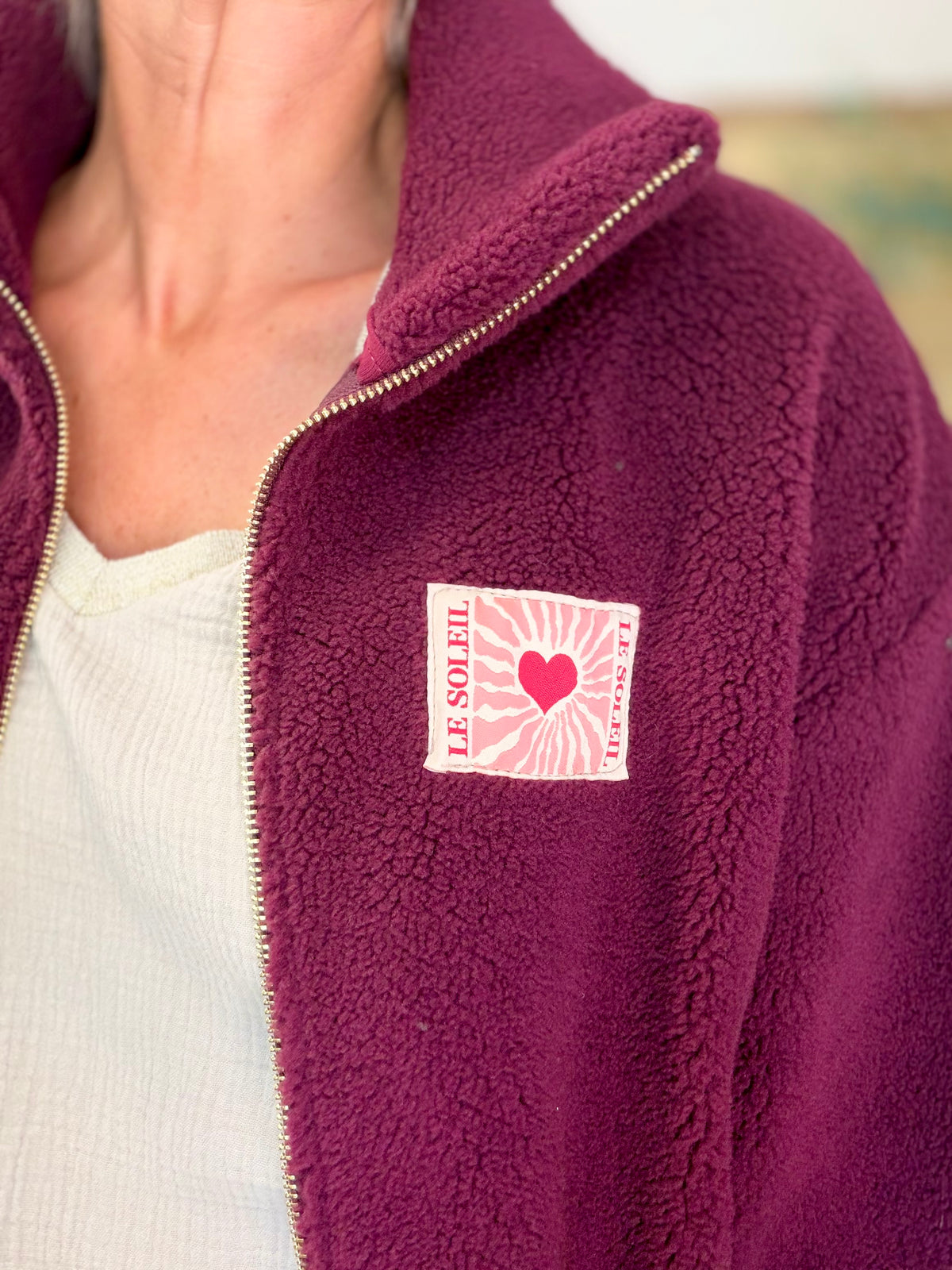 ⚡️ARRIVAGE • Veste teddy Sherpa zippée « Soleil » DORO Bordeaux