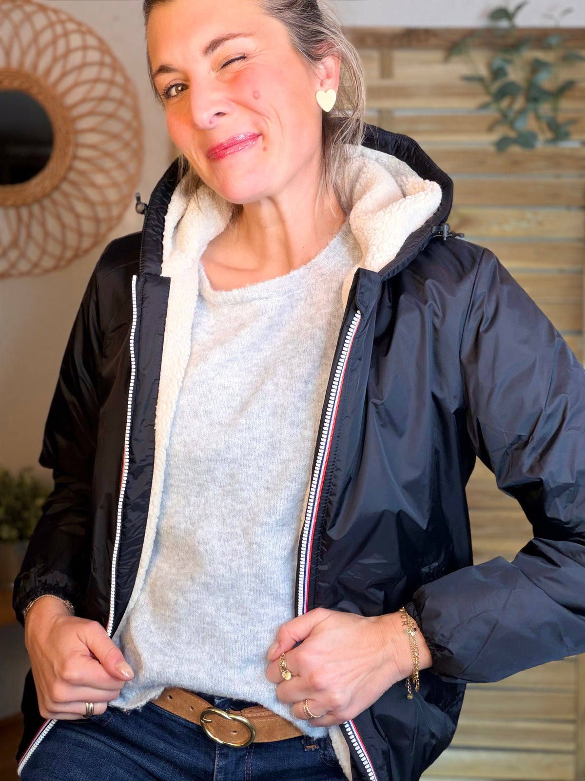 LAURA JO - Parka Imperméable LOUISE COURT sherpa - Noir - LAURA JO • DESTOCKAGE sur Taille L