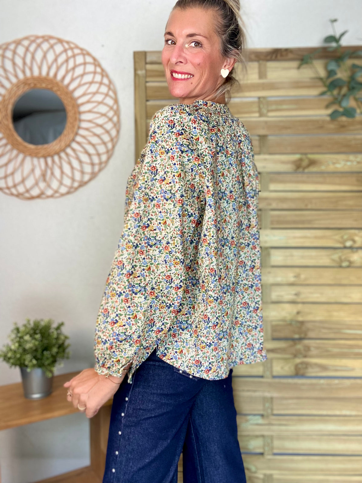 Chemise ample Liberty vert SYBILLE - FIN DE SÉRIE