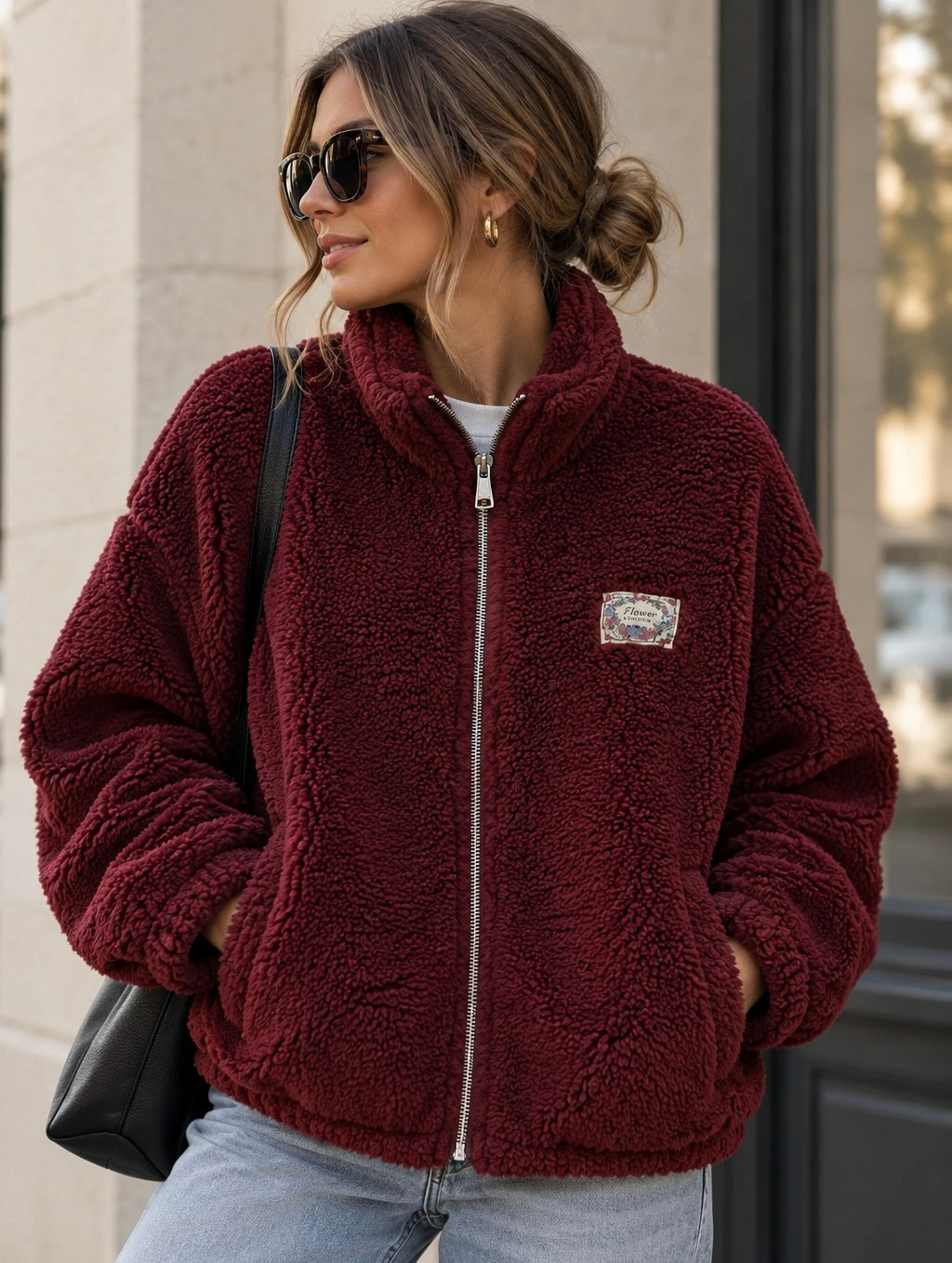 ⚡️ ARRIVAGE • Veste teddy Sherpa zippée LÉONIE Bordeaux