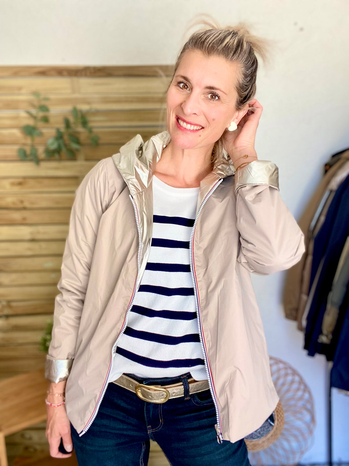 LAURA JO - Imperméable réversible rembourré LOUISON COURT - Beige / Doré • DÉSTOCKAGE sur Taille XL