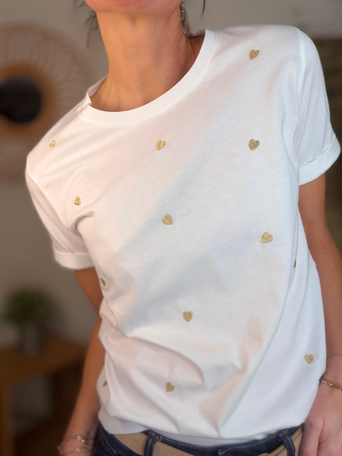 Tee shirt cœurs brodés dorés 💛 TESSA - FIN DE SÉRIE