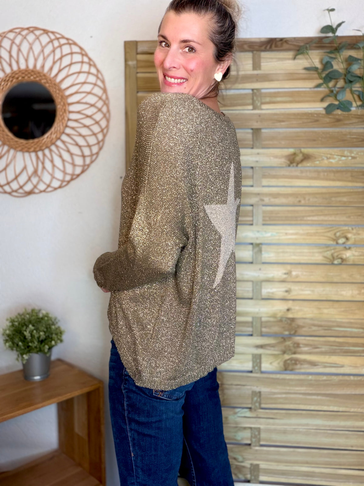Pull maille lurex et étoile ⭐️ POLLY - Kaki / Doré - FIN DE SÉRIE
