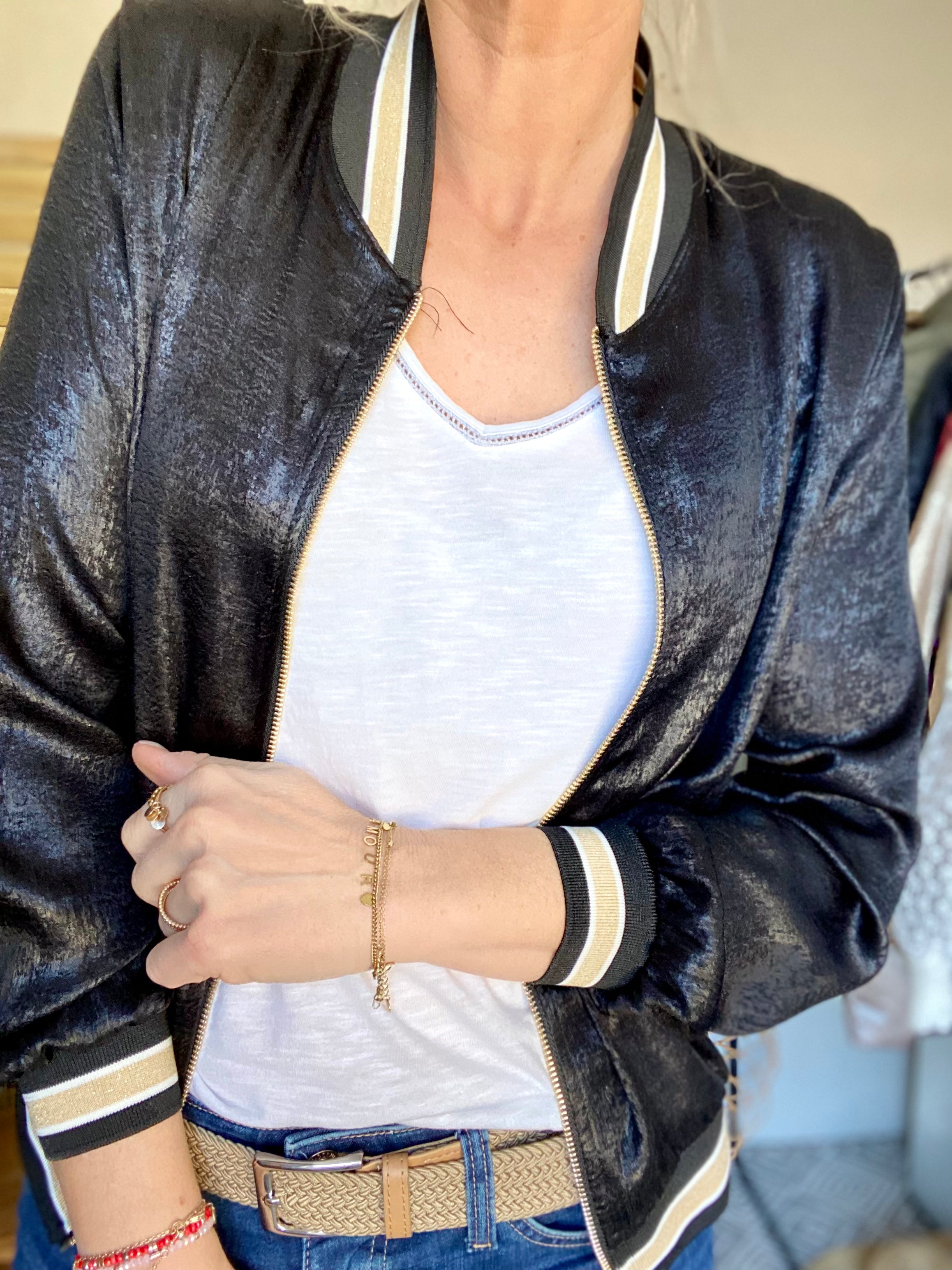 Veste bombers léger EMILY - Noir irisé - taille unique