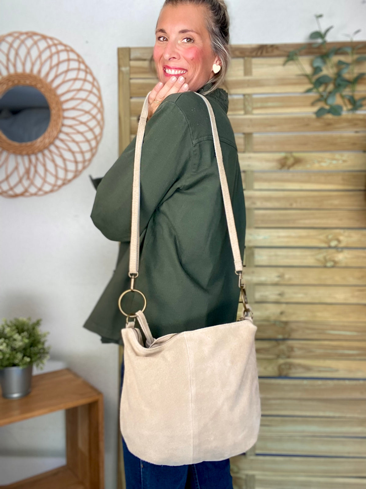 Sac en cuir daim SCOTT - Beige