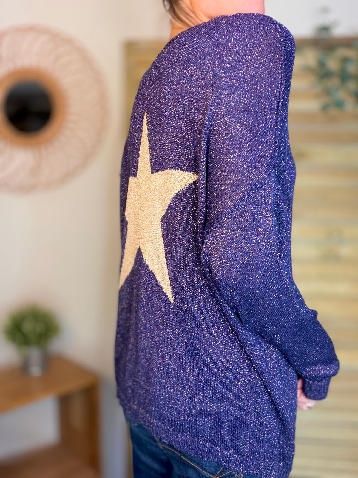 Pull maille lurex et étoile ⭐️ POLLY - Marine / Doré - FIN DE SÉRIE