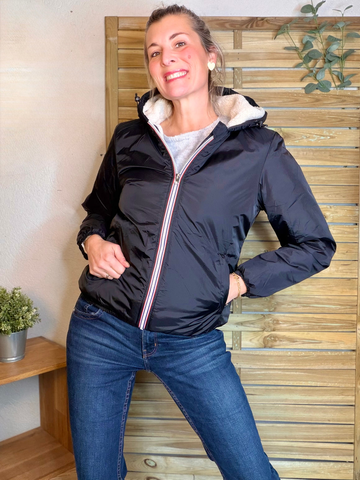 LAURA JO - Parka Imperméable LOUISE COURT sherpa - Noir - LAURA JO • DESTOCKAGE sur Taille L