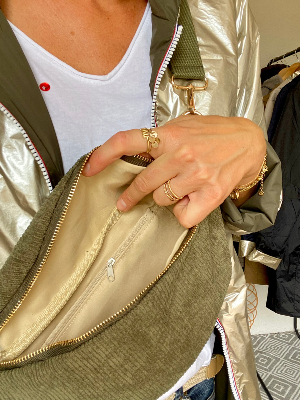Sac banane XL velours côtelé Ciao Boum - IVY - Kaki