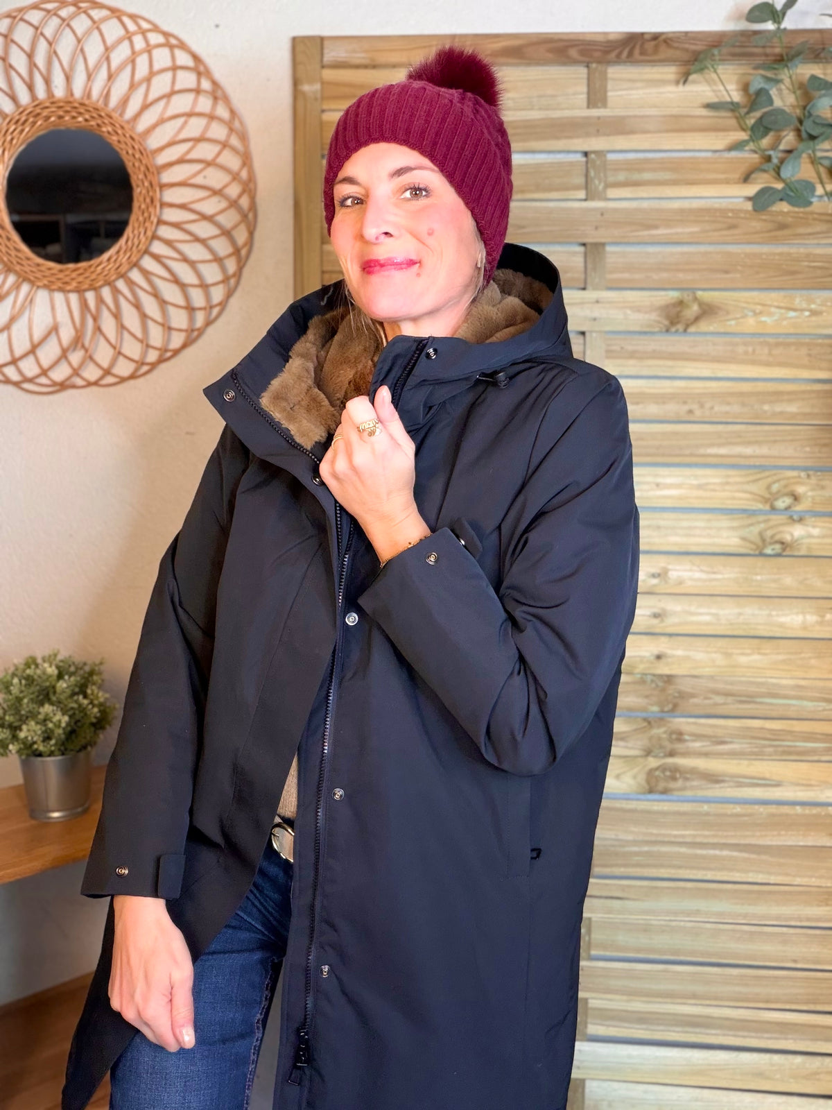 LAURA JO - Parka fourrée imperméable AMBRE LONG - Noir / Camel