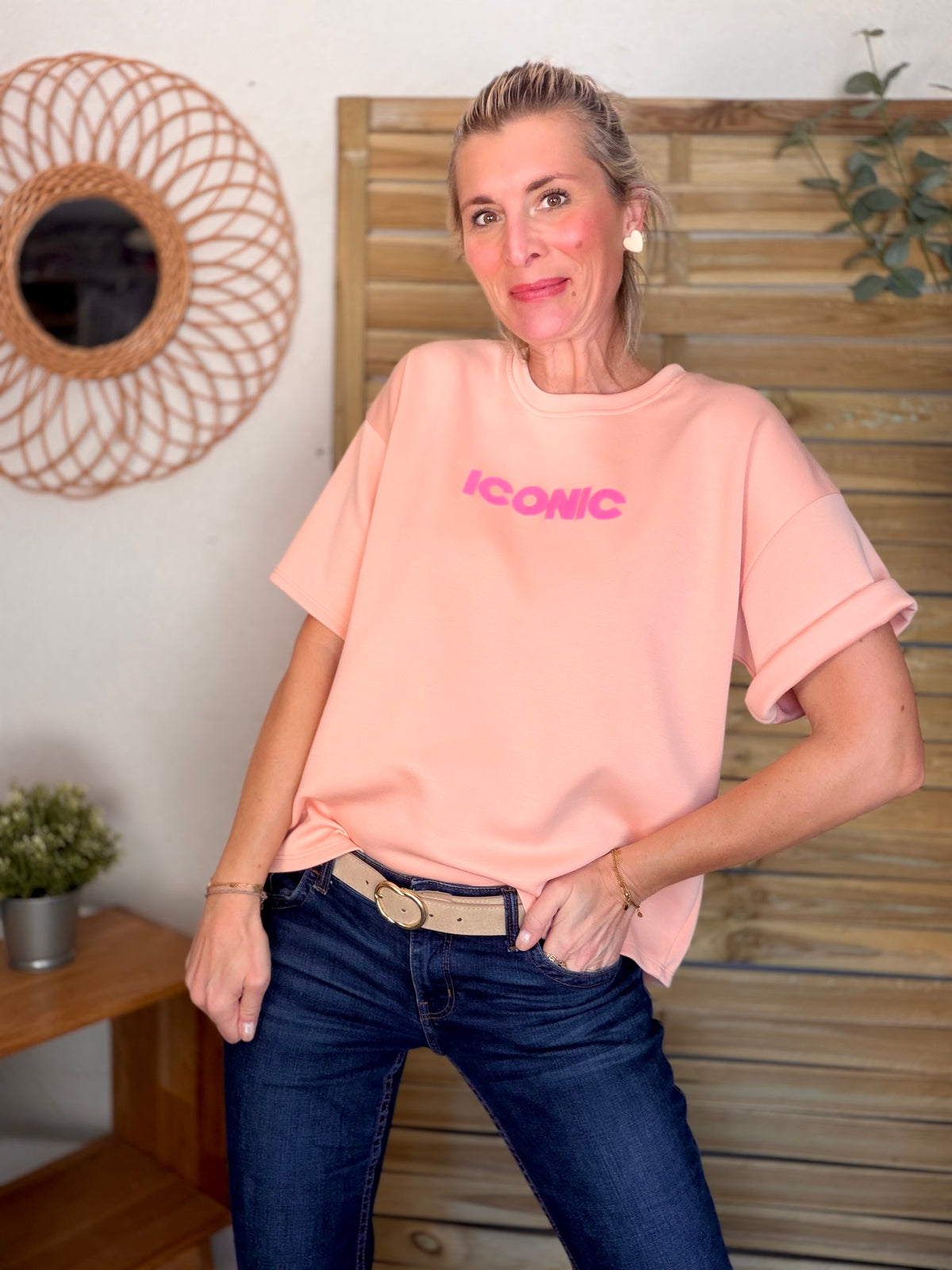 Tee shirt ICONIC matière sweat - THÉA Saumon