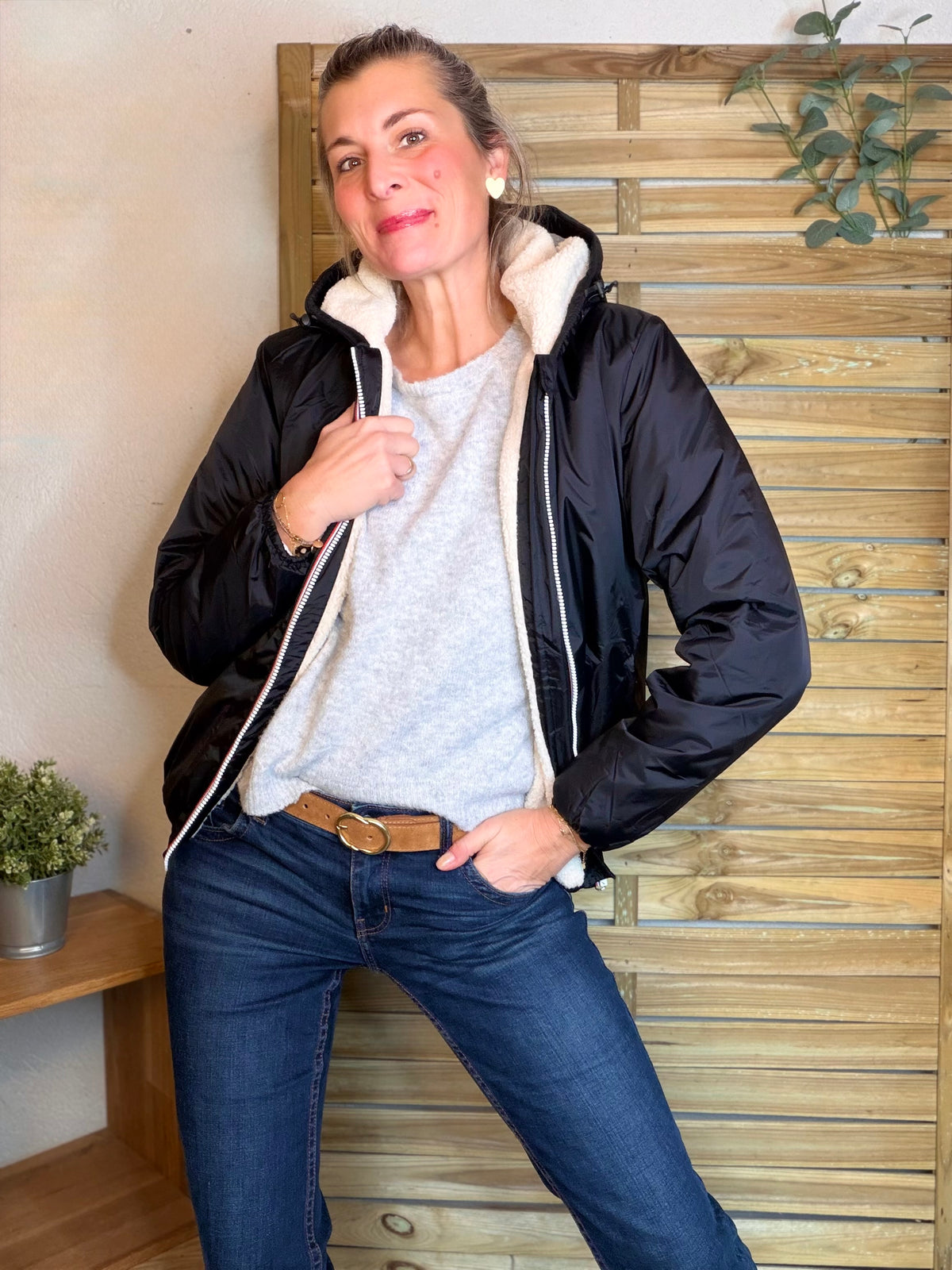 LAURA JO - Parka Imperméable LOUISE COURT sherpa - Noir - LAURA JO • DESTOCKAGE sur Taille L