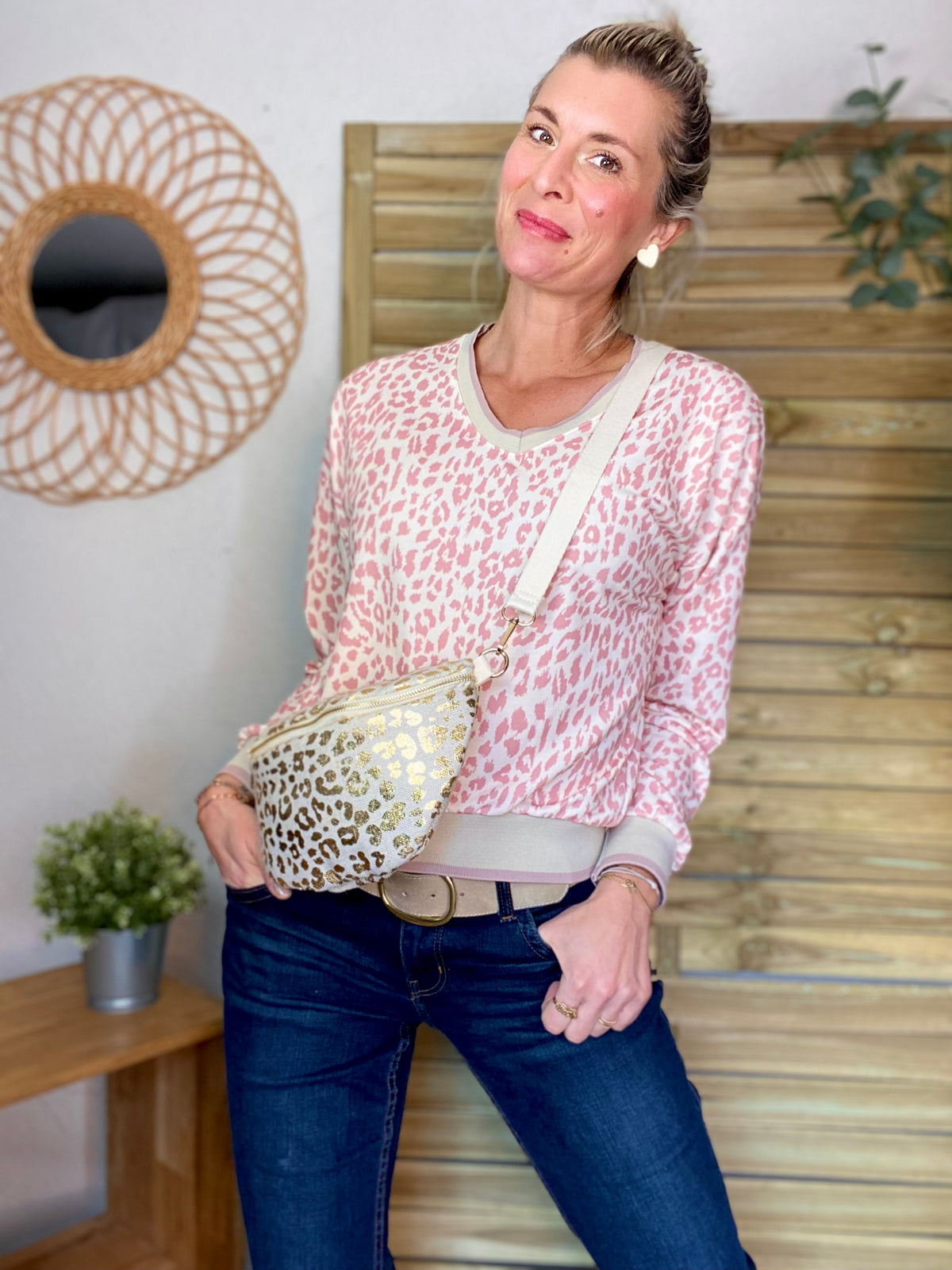 Sweat imprimé Léo 🐆 AMANDINE - Rose dragée