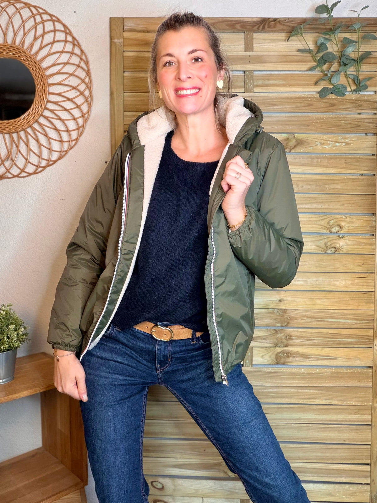 LAURA JO - Parka Imperméable LOUISE COURT sherpa - Kaki