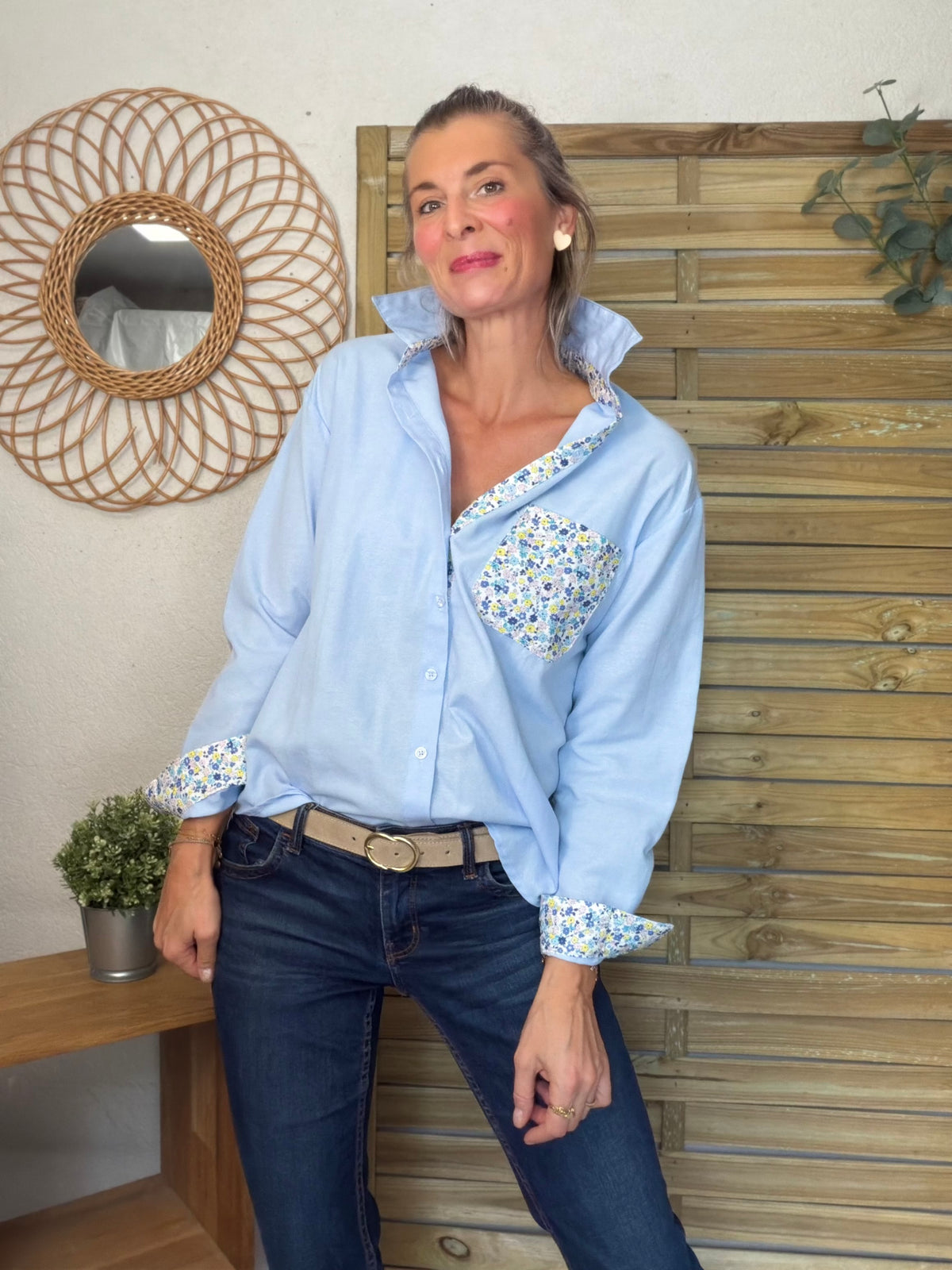 Chemise avec Liberty AZÉLIE Bleue