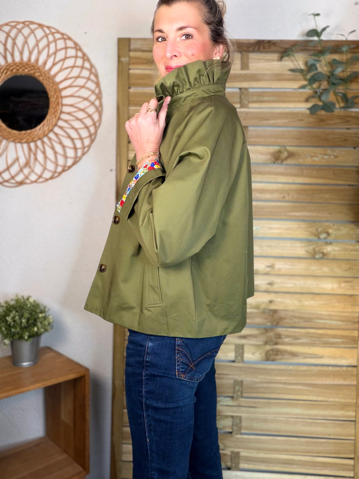 Veste Trench col victorien avec Liberty - VICTORIA Kaki - FIN DE SÉRIE