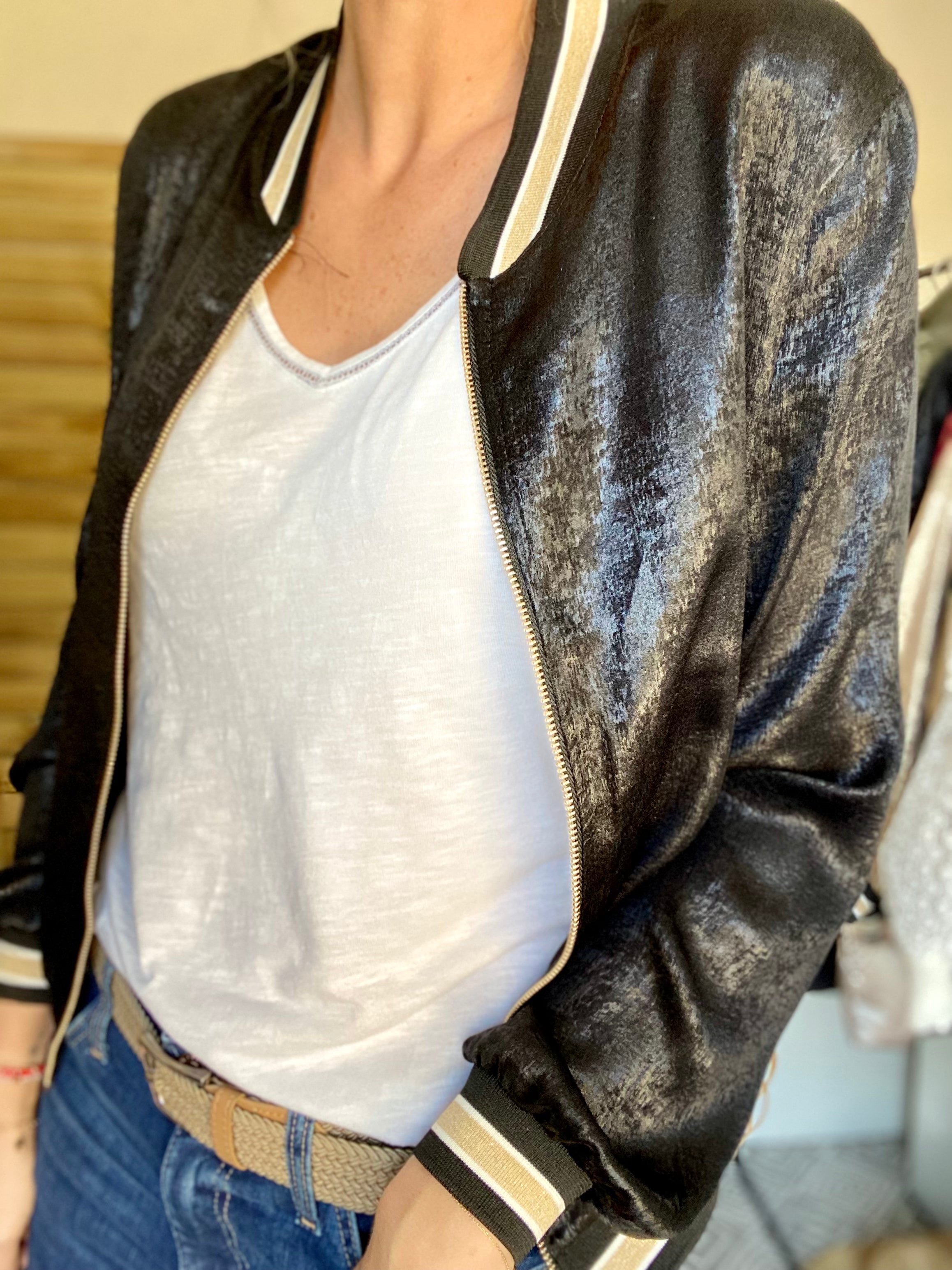 Veste bombers léger EMILY - Noir irisé - taille unique