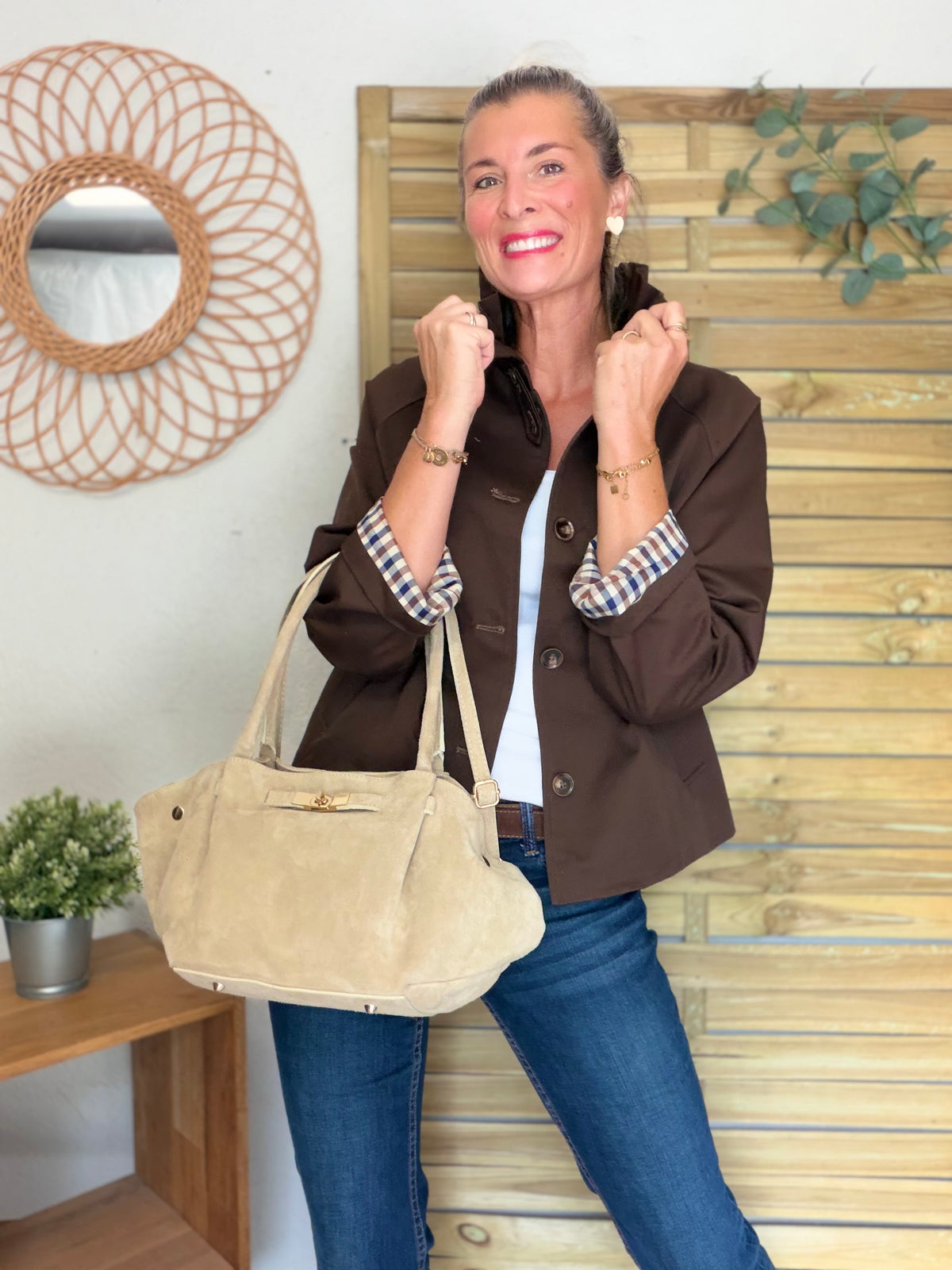 Veste Trench col victorien doublure carreaux - VICTORIA Chocolat