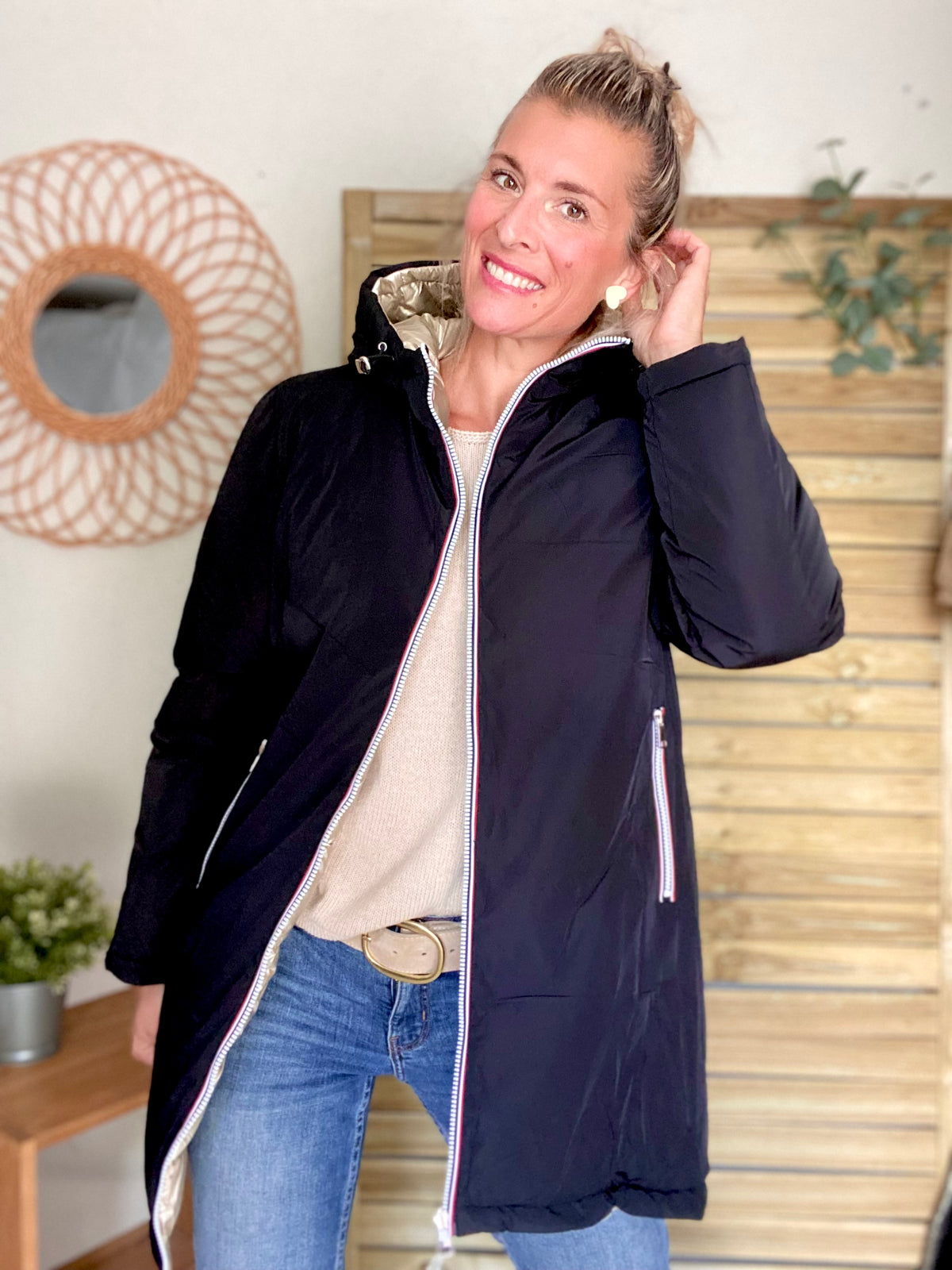 Doudoune imperméable réversible ANGÈLE LONG - Noir - MELYA MELODY