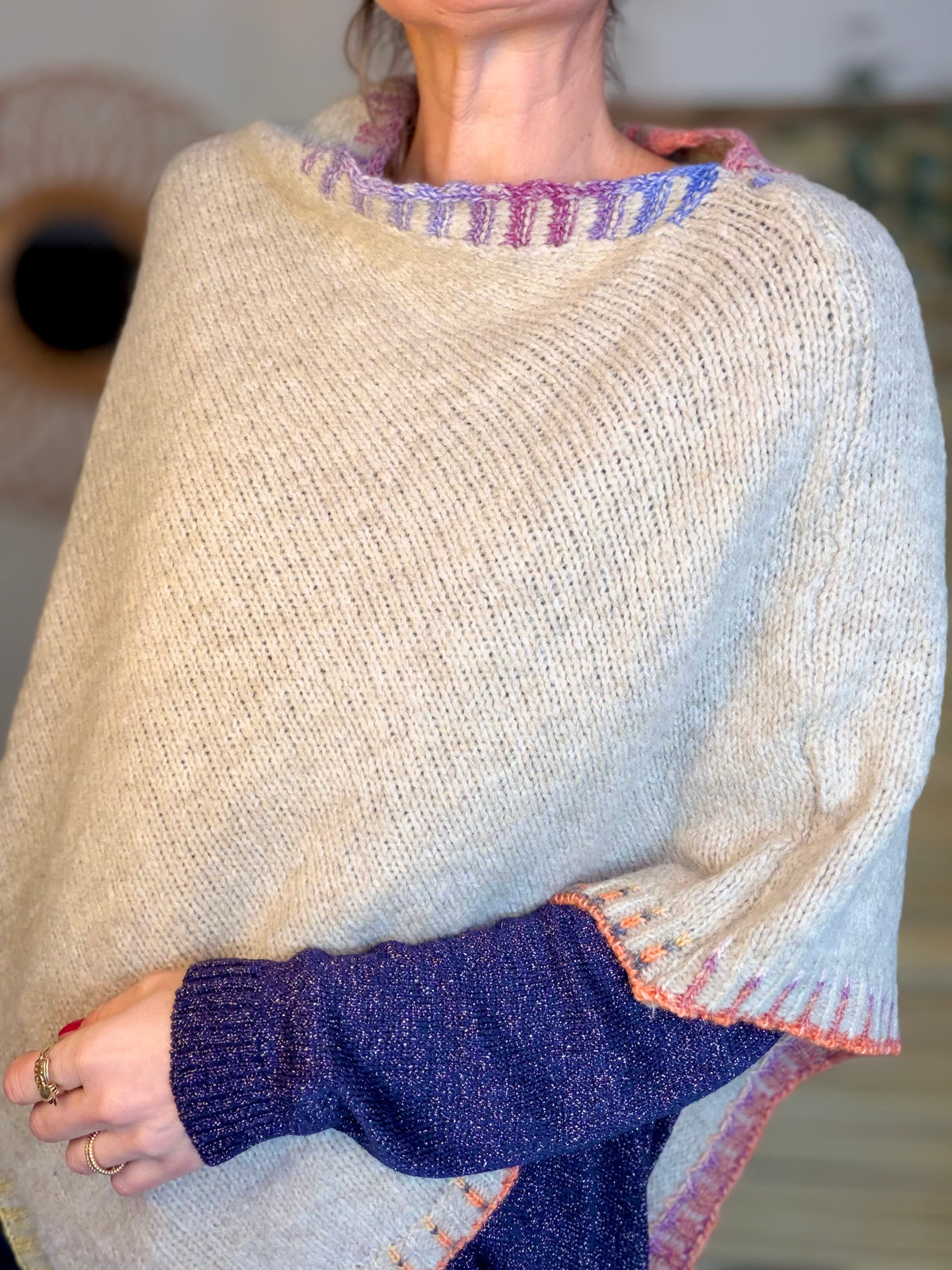 Poncho asymétrique GISÈLE- Beige
