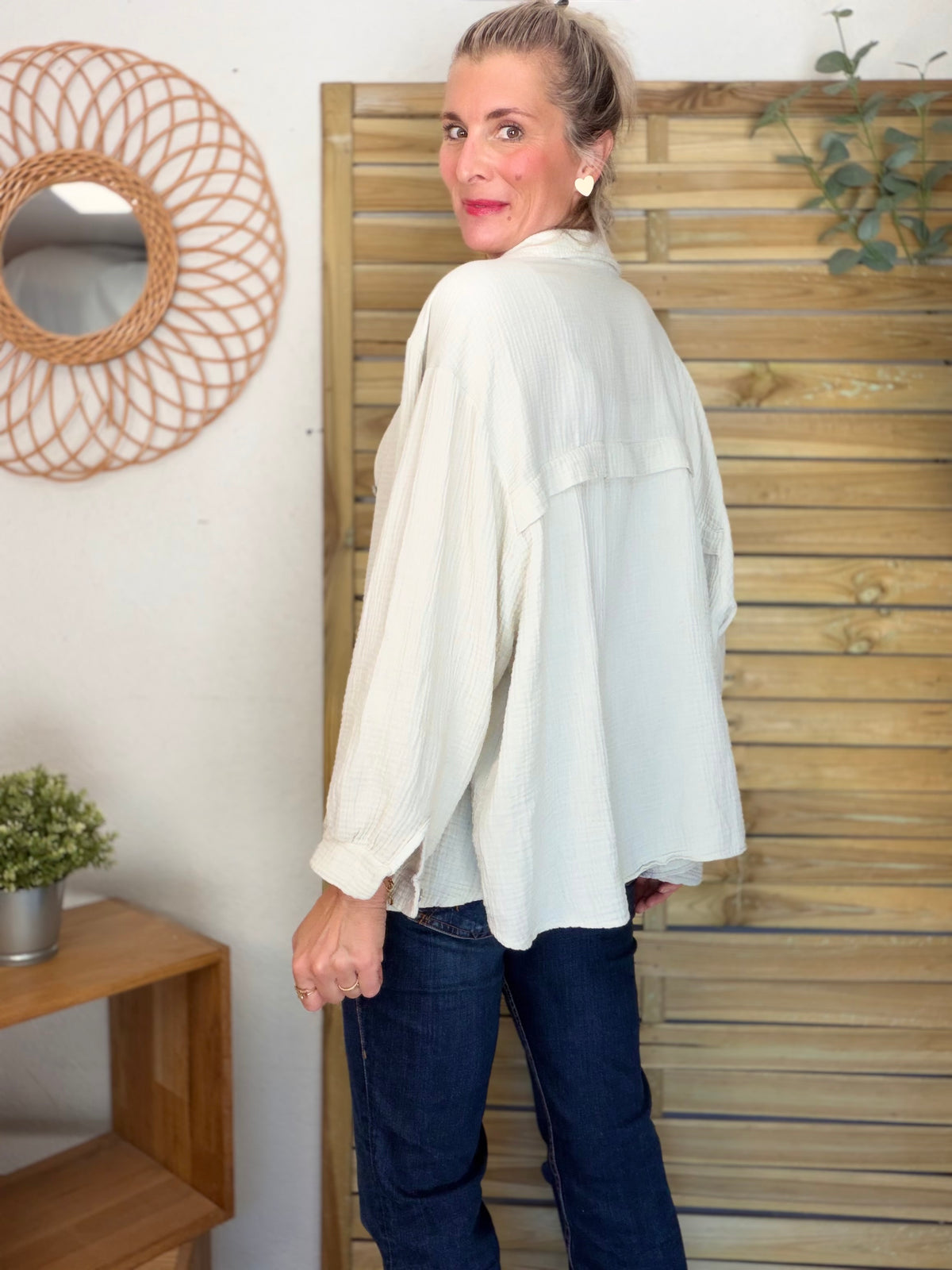 Chemise en gaze de coton unie FÉLICIA Beige