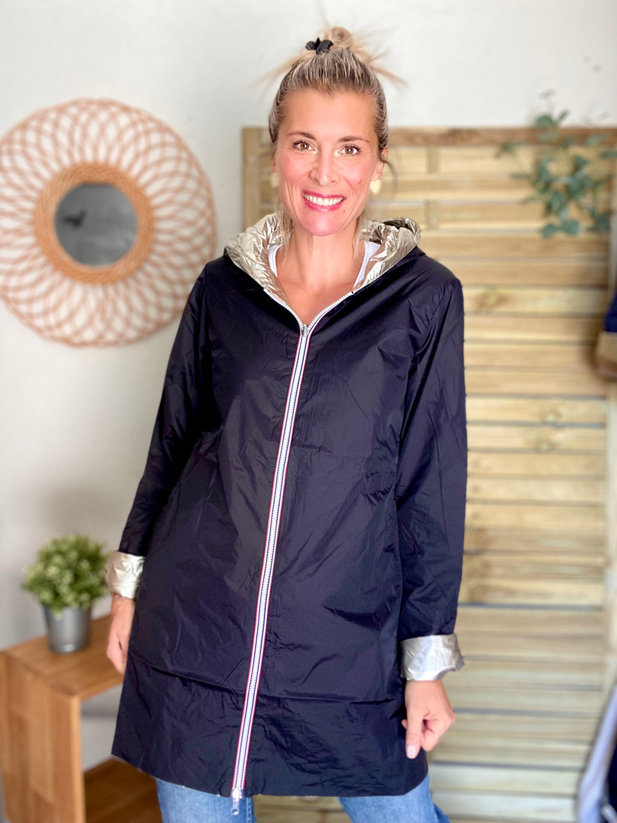 LAURA JO - Imperméable réversible rembourré LOUISON LONG - Noir/Doré