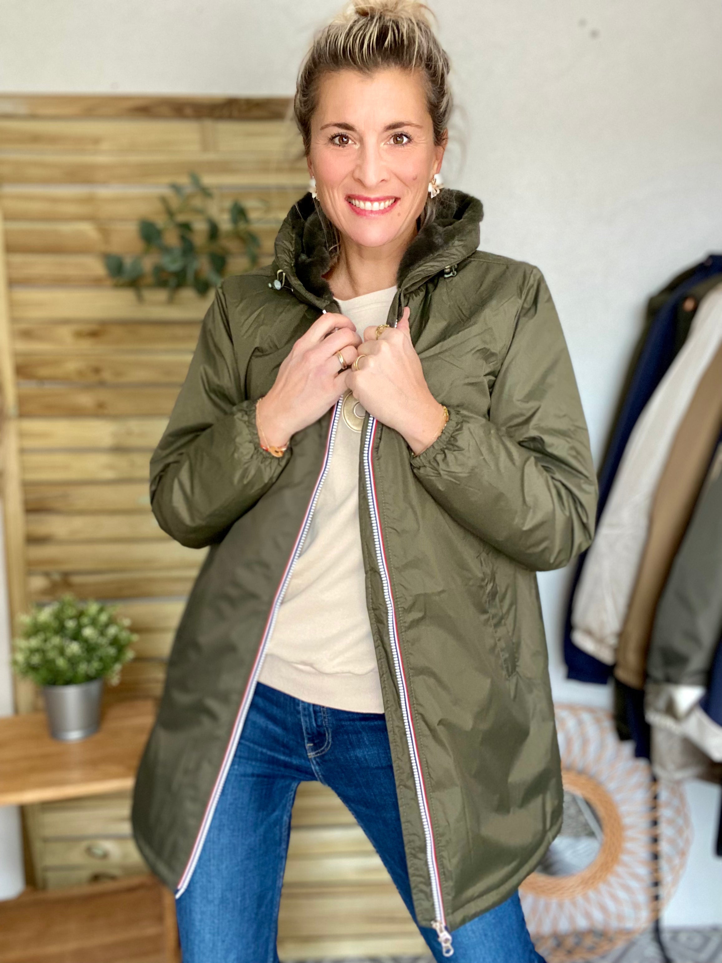 LAURA JO - Parka Imperméable LOUISE LONG fourré - Kaki